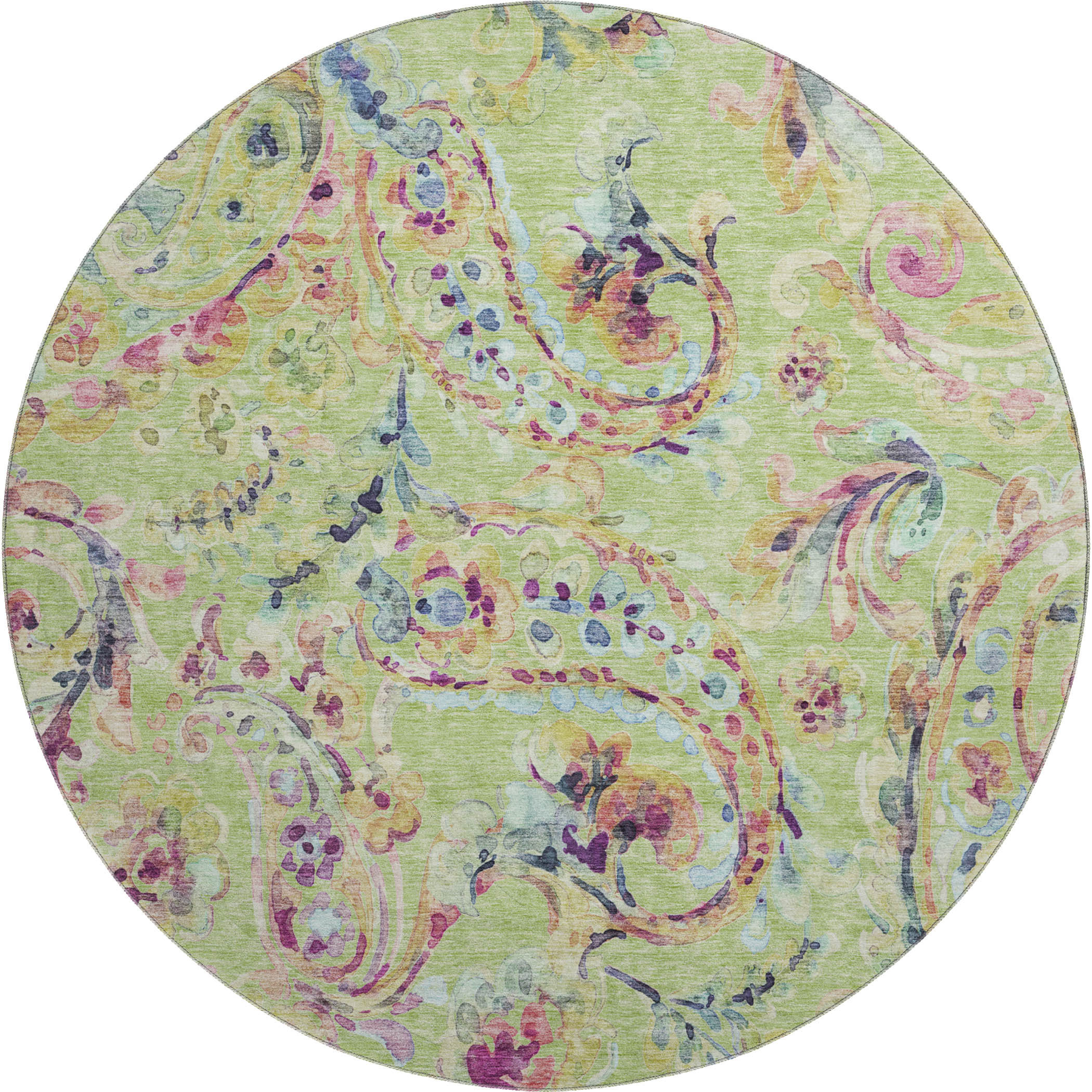 Chiang Mai Machine Washable Transitional Aloe Green Rug 8' x 8' #shape_Round