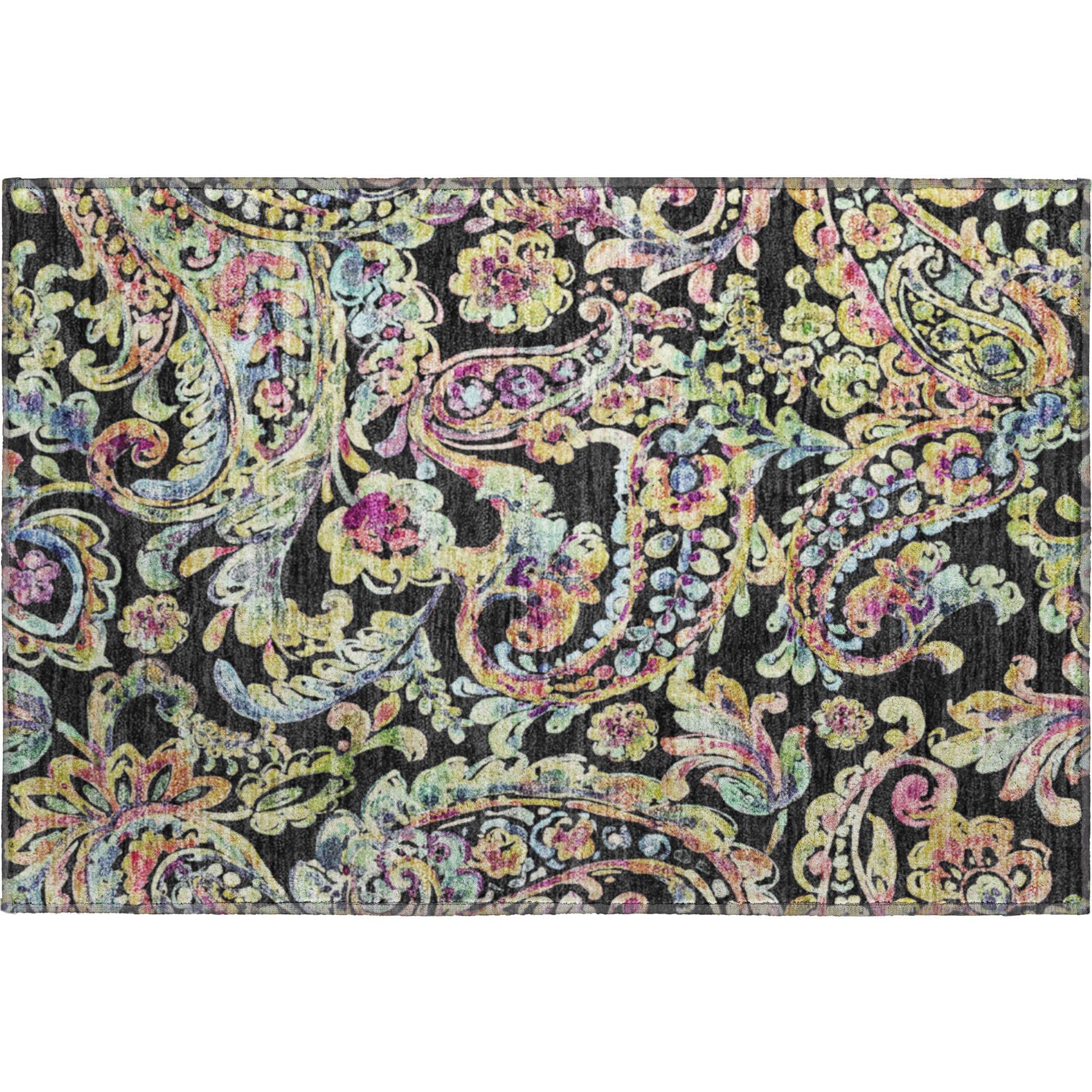 Chiang Mai Machine Washable Transitional Black Rug 1'8" x 2'6" #shape_Rectangle