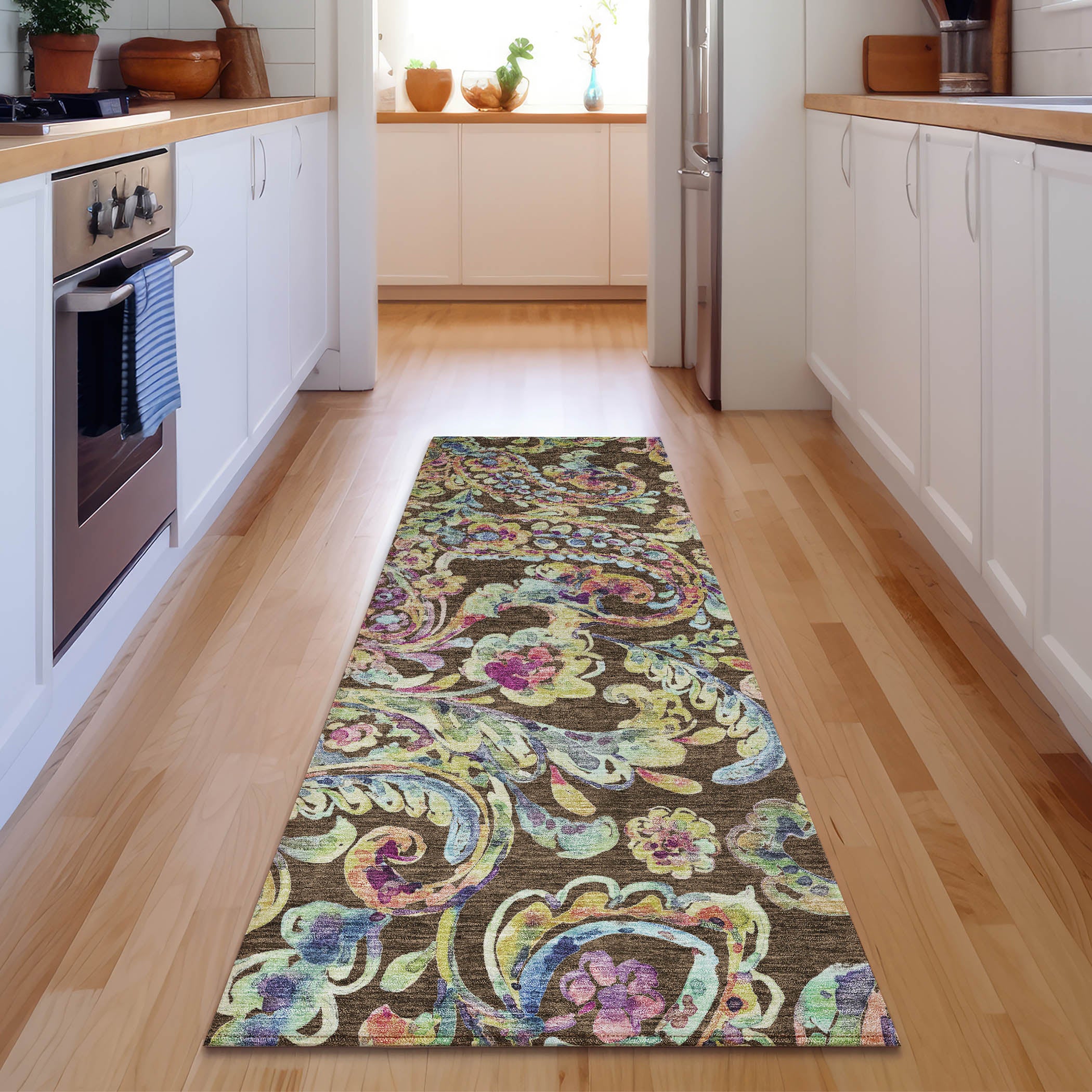 Chiang Mai Machine Washable Transitional Chocolate Brown Rug 2'3" x 7'6" #shape_Runner