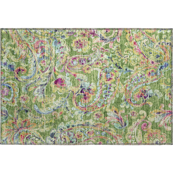 Chiang Mai Machine Washable Transitional Fern Green Rug 1'8" x 2'6"