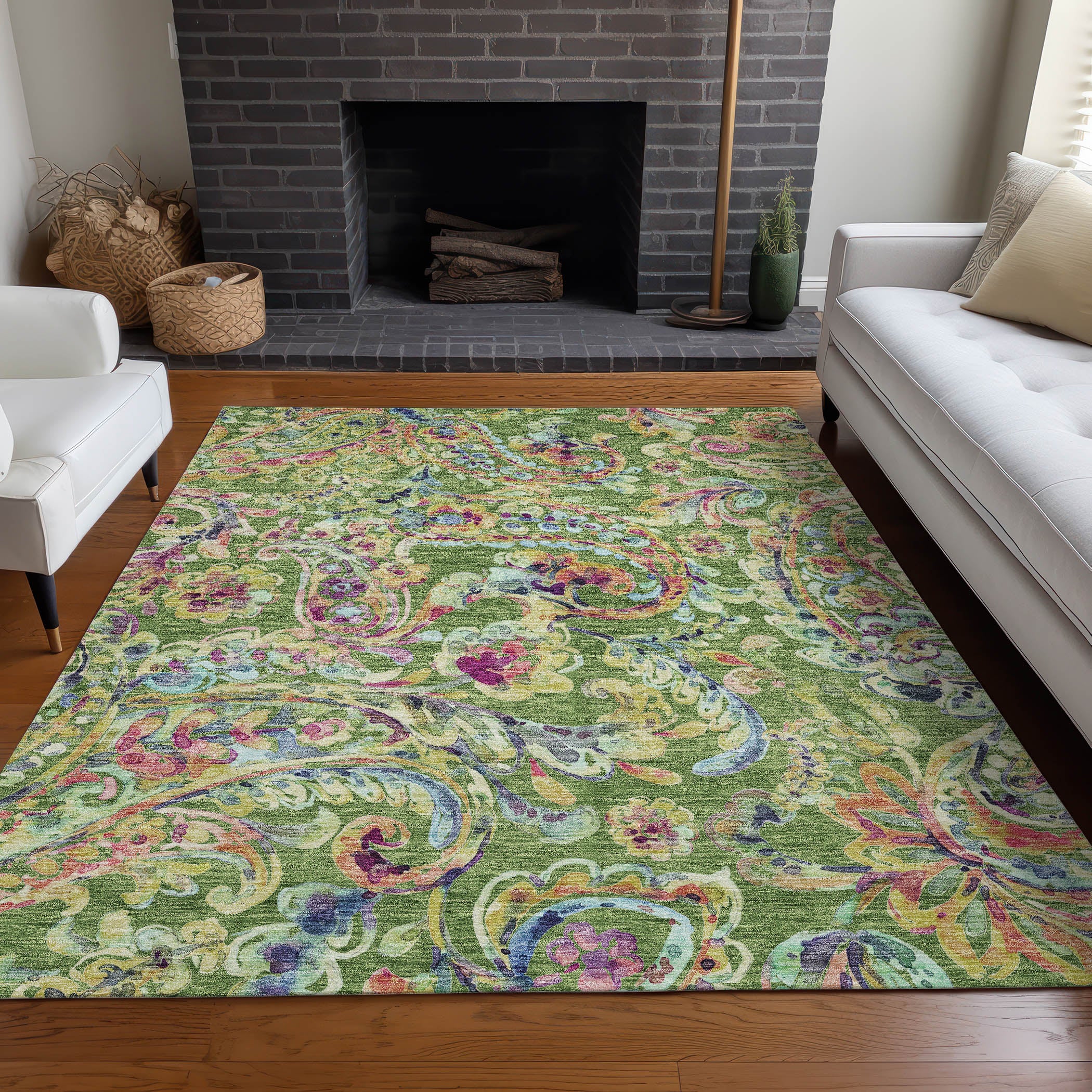 Chiang Mai Machine Washable Transitional Fern Green Rug 2'6" x 3'10" #shape_Rectangle