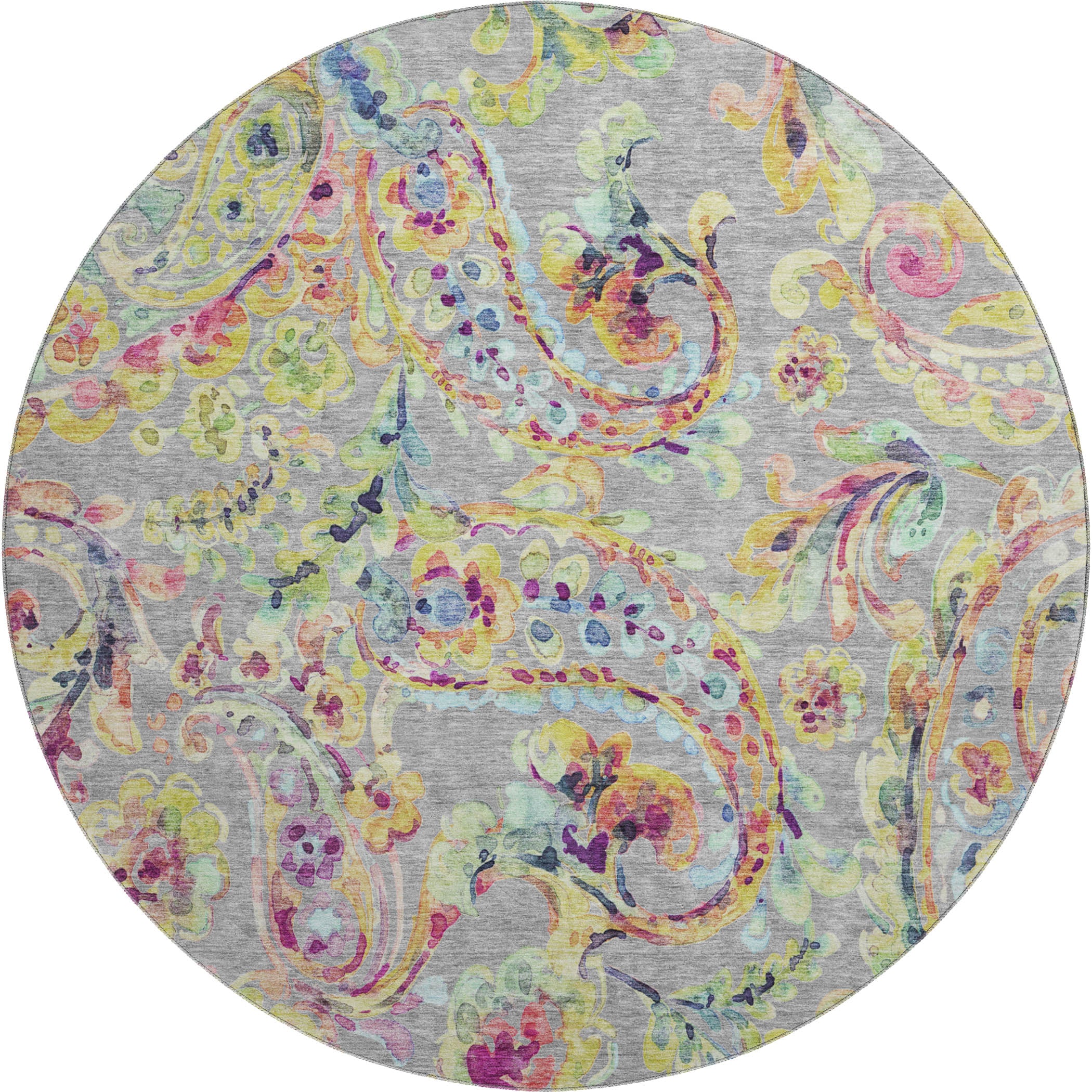 Chiang Mai Machine Washable Transitional Gray Rug 8' x 8' #shape_Round