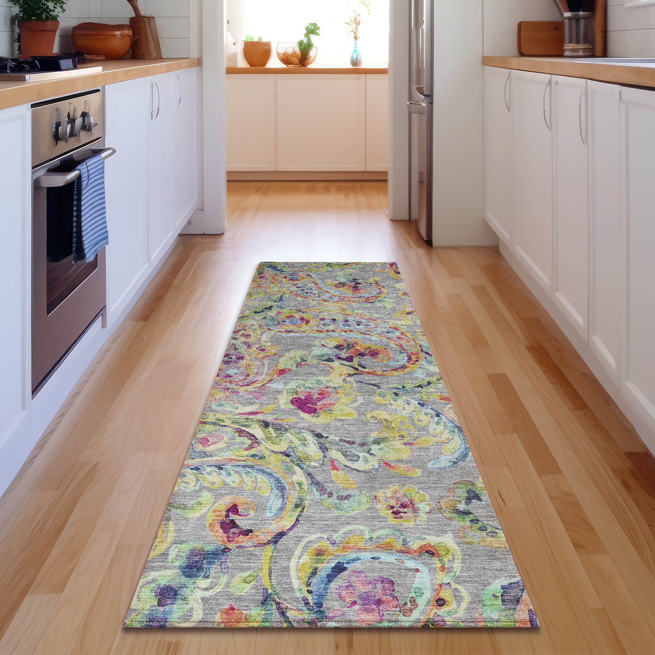 Chiang Mai Machine Washable Transitional Gray Rug 2'3" x 7'6" #shape_Runner