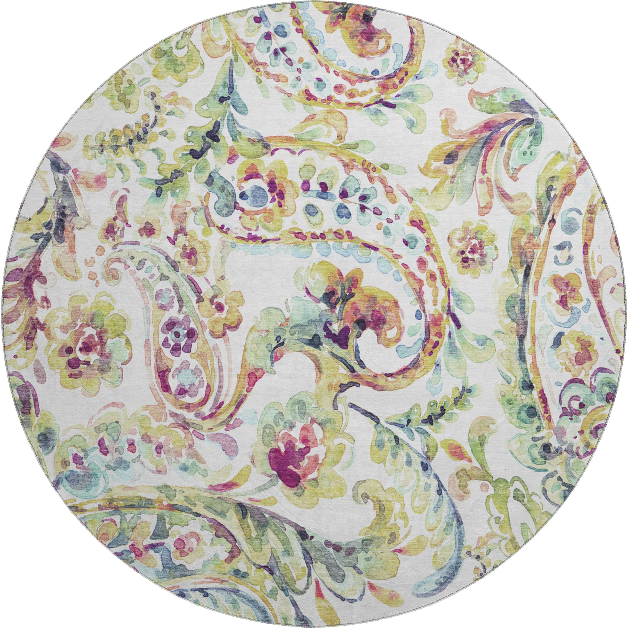 Chiang Mai Machine Washable Transitional Ivory Rug 8' x 8' #shape_Round