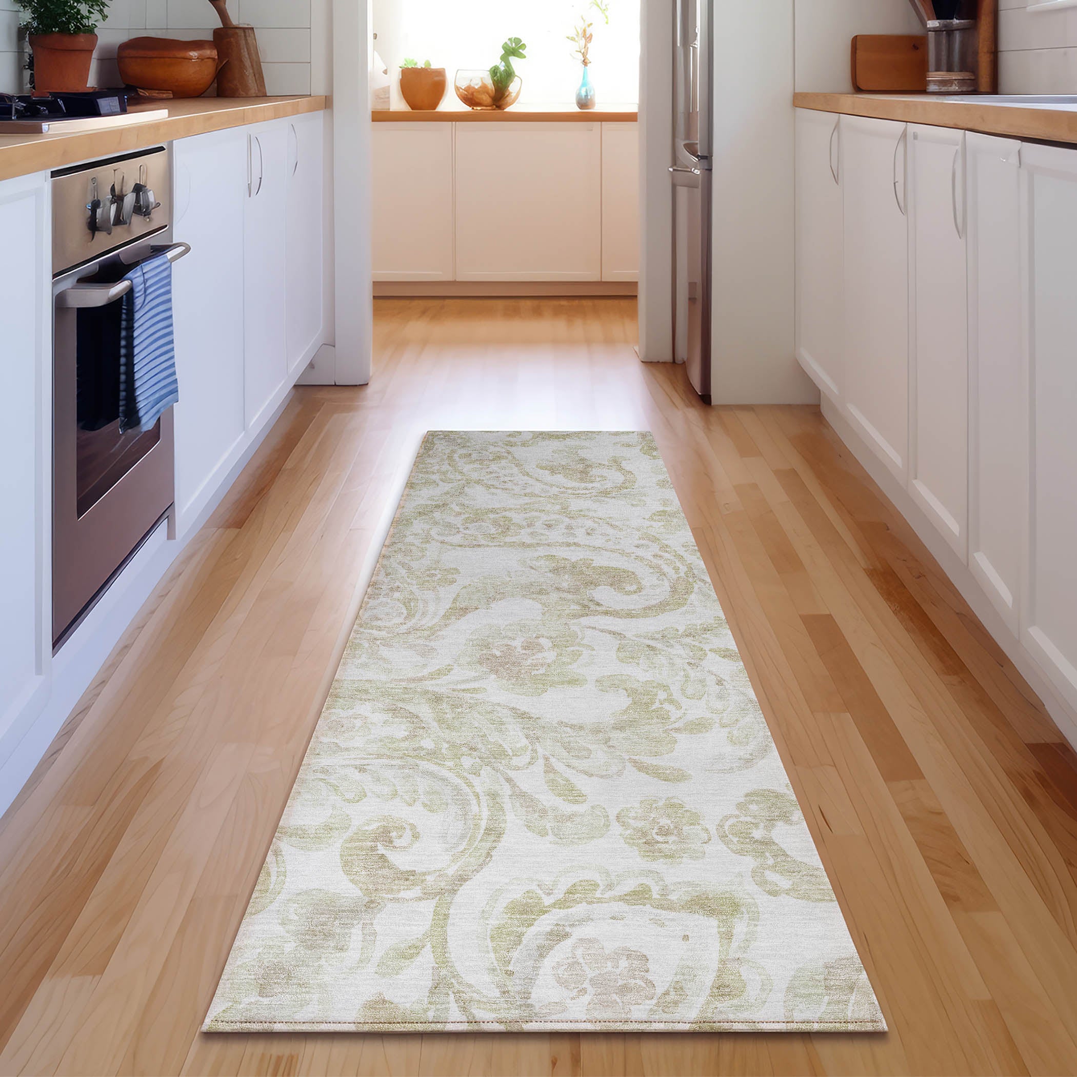 Budapest Machine Washable Transitional Beige Brown Rug 2'3" x 7'6" #shape_Runner