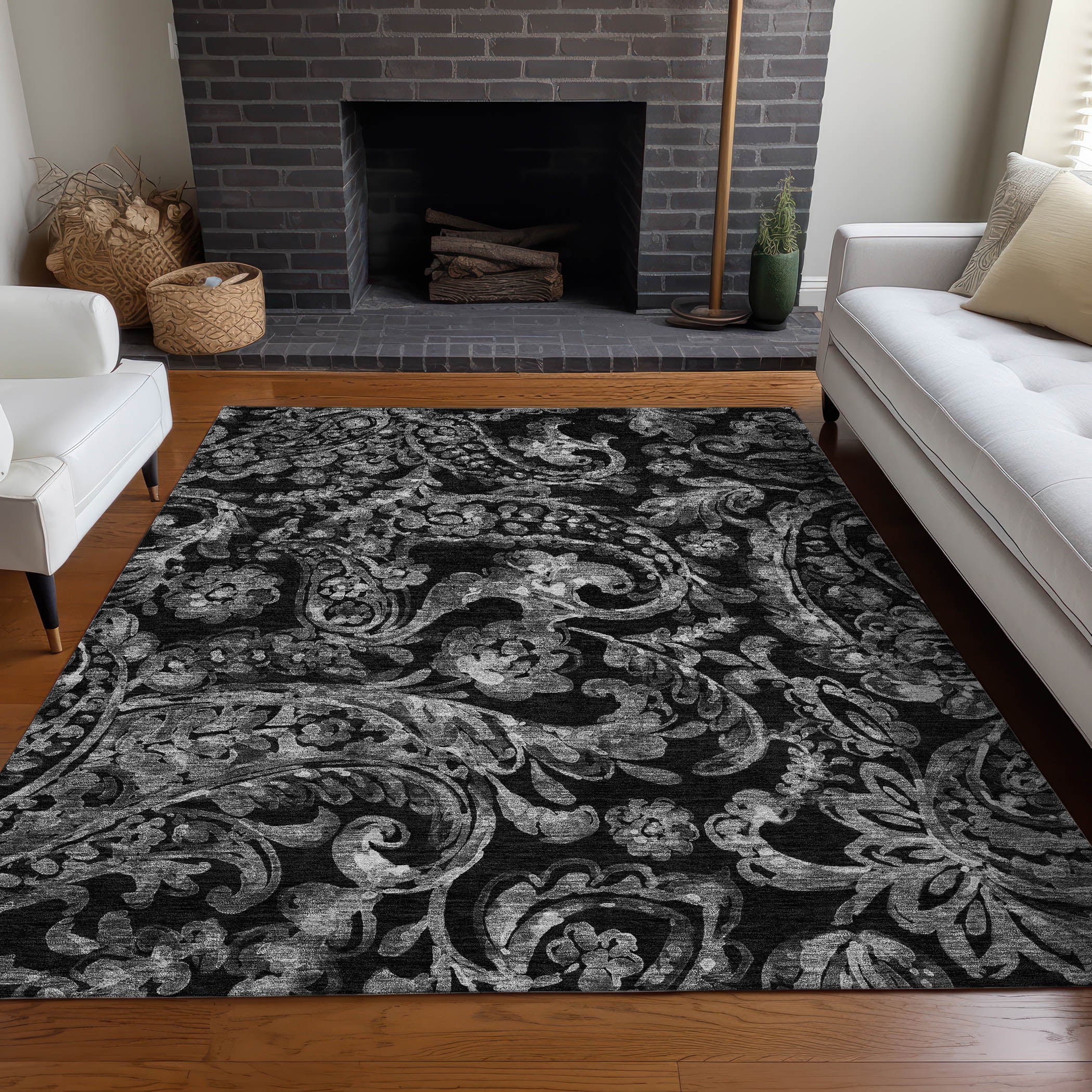 Budapest Machine Washable Transitional Black Rug 2'6" x 3'10" #shape_Rectangle