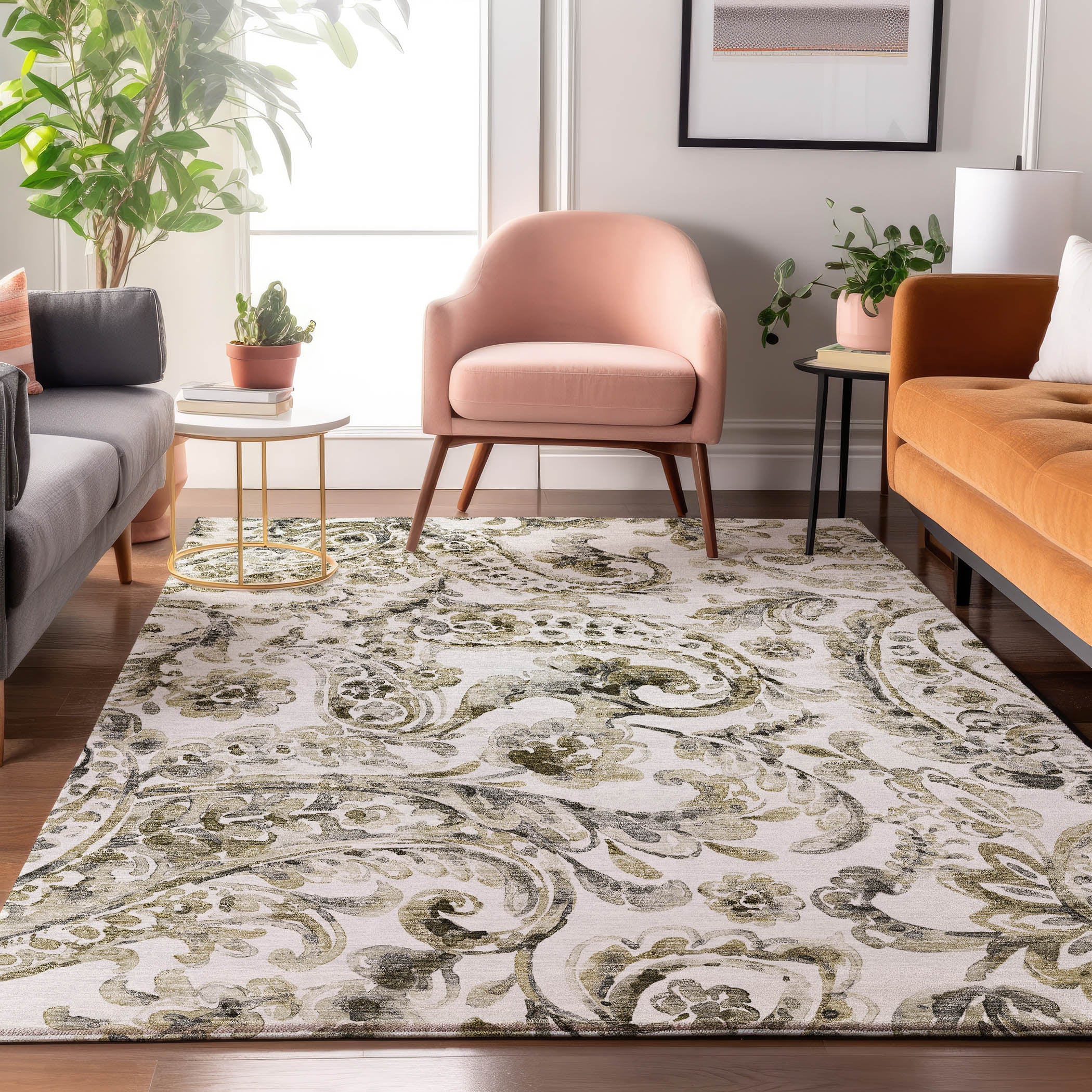 Budapest Machine Washable Transitional Brown Rug 2'6" x 3'10" #shape_Rectangle