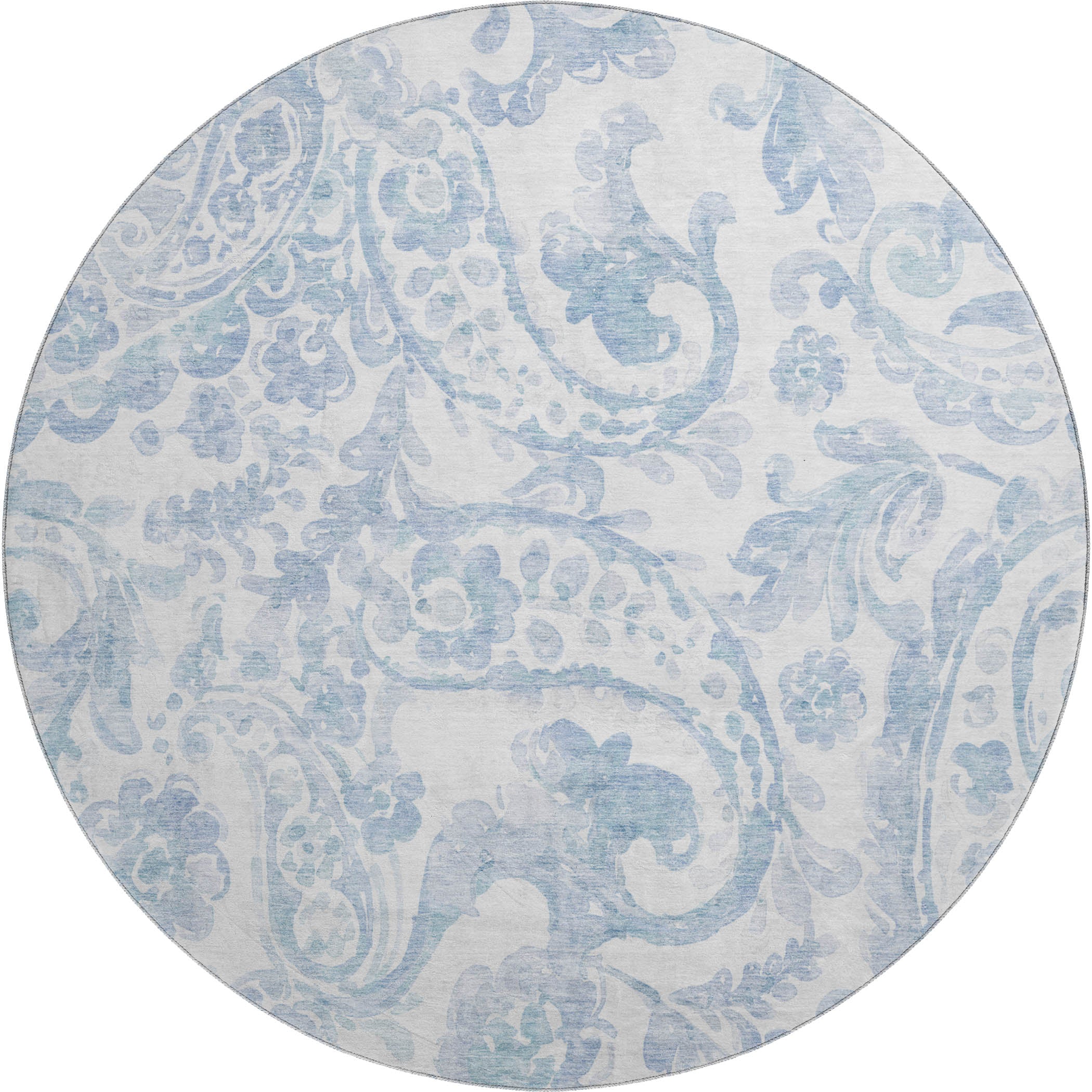 Budapest Machine Washable Transitional Sky Blue Rug 8' x 8' #shape_Round