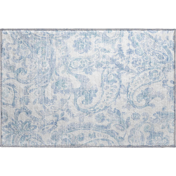 Budapest Machine Washable Transitional Sky Blue Rug 1'8" x 2'6"