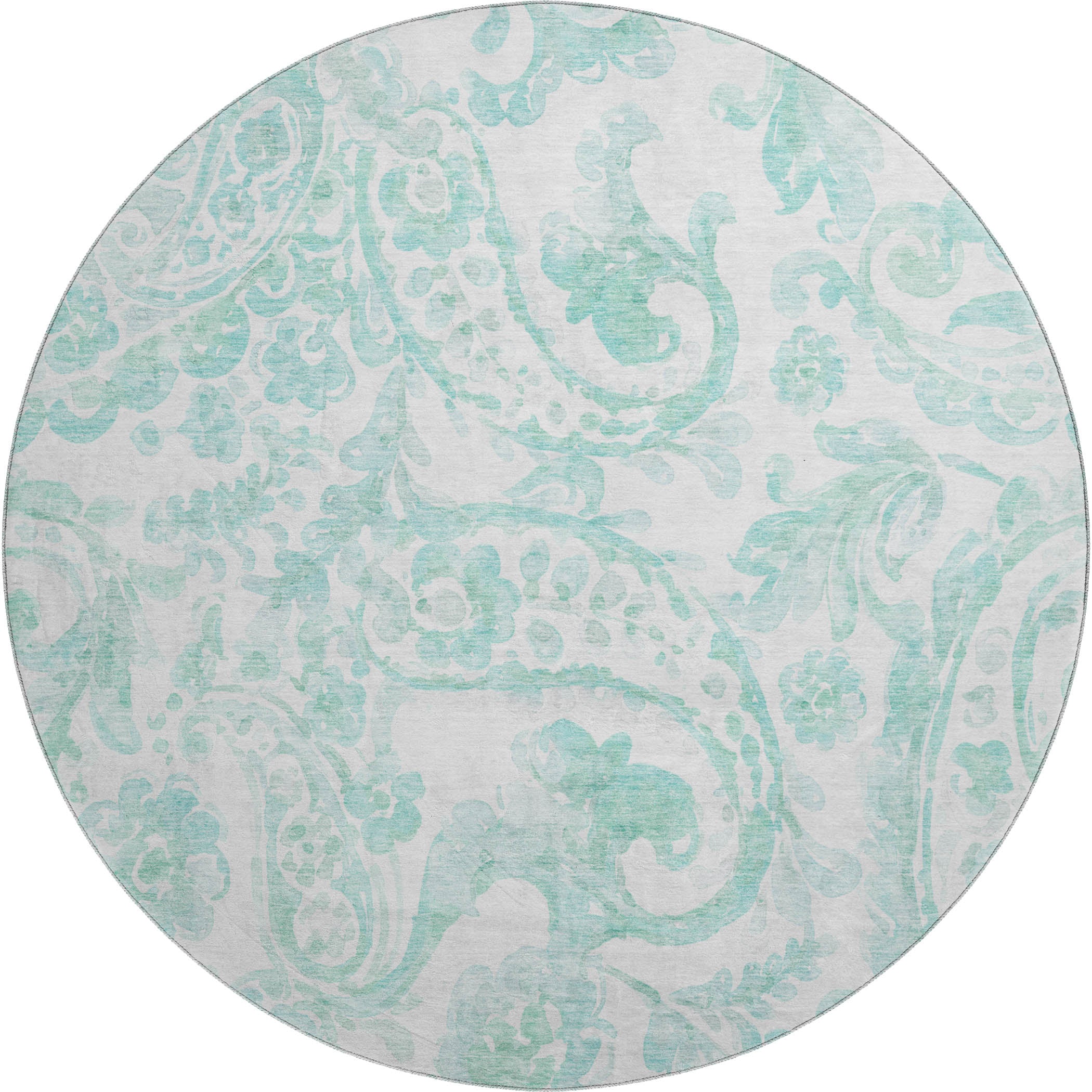 Budapest Machine Washable Transitional Turquoise Teal Rug 8' x 8' #shape_Round