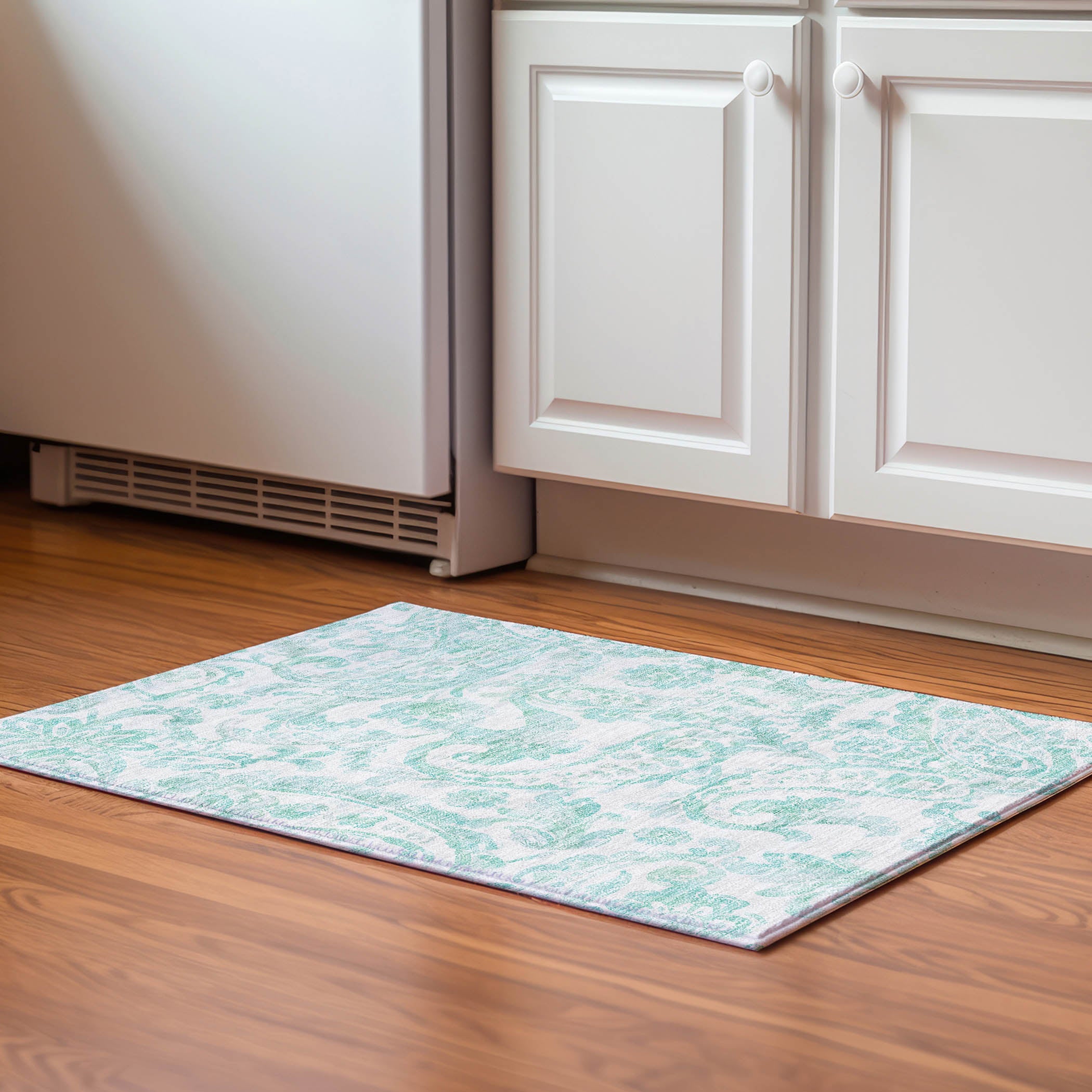 Budapest Machine Washable Transitional Turquoise Teal Rug 1'8" x 2'6" #shape_Rectangle