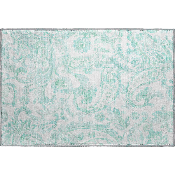 Budapest Machine Washable Transitional Turquoise Teal Rug 1'8" x 2'6"