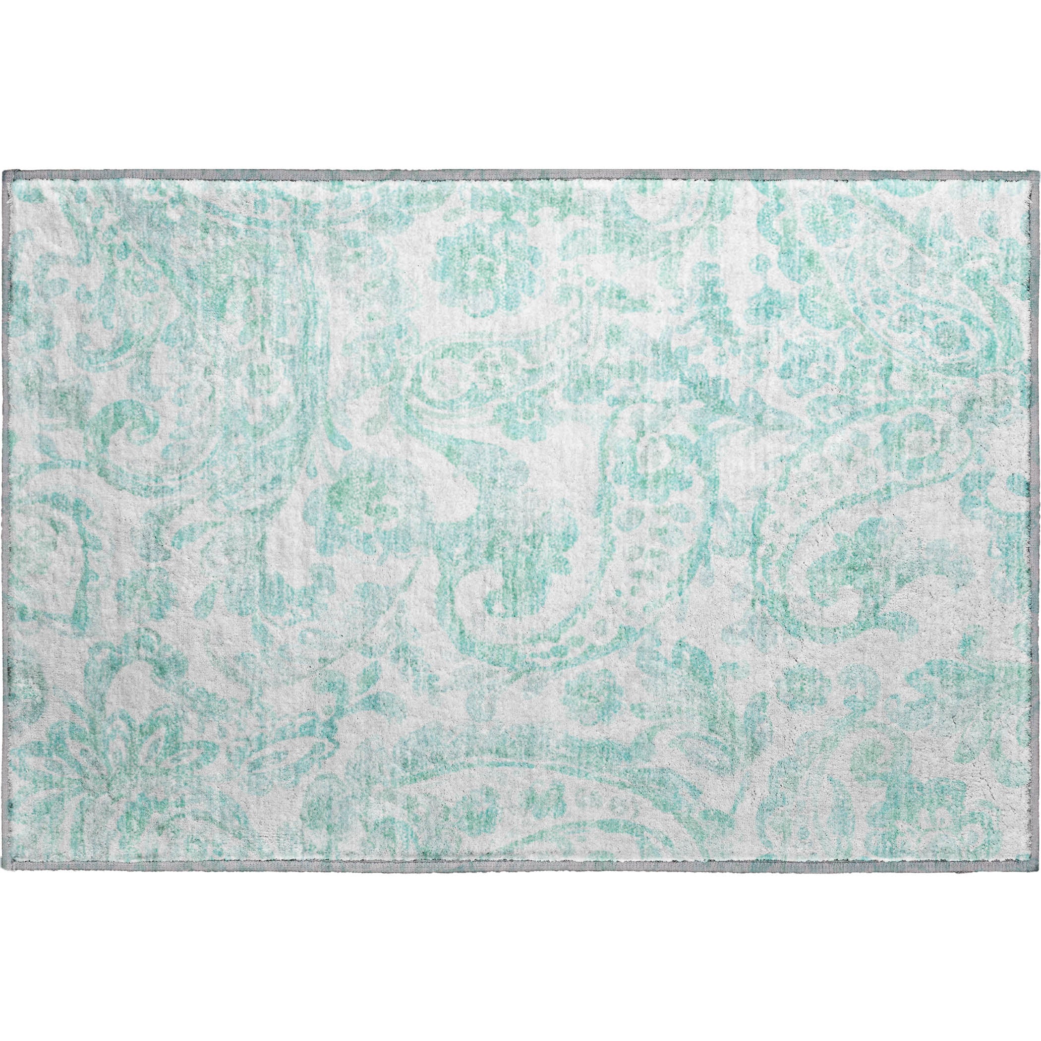 Budapest Machine Washable Transitional Turquoise Teal Rug 1'8" x 2'6" #shape_Rectangle