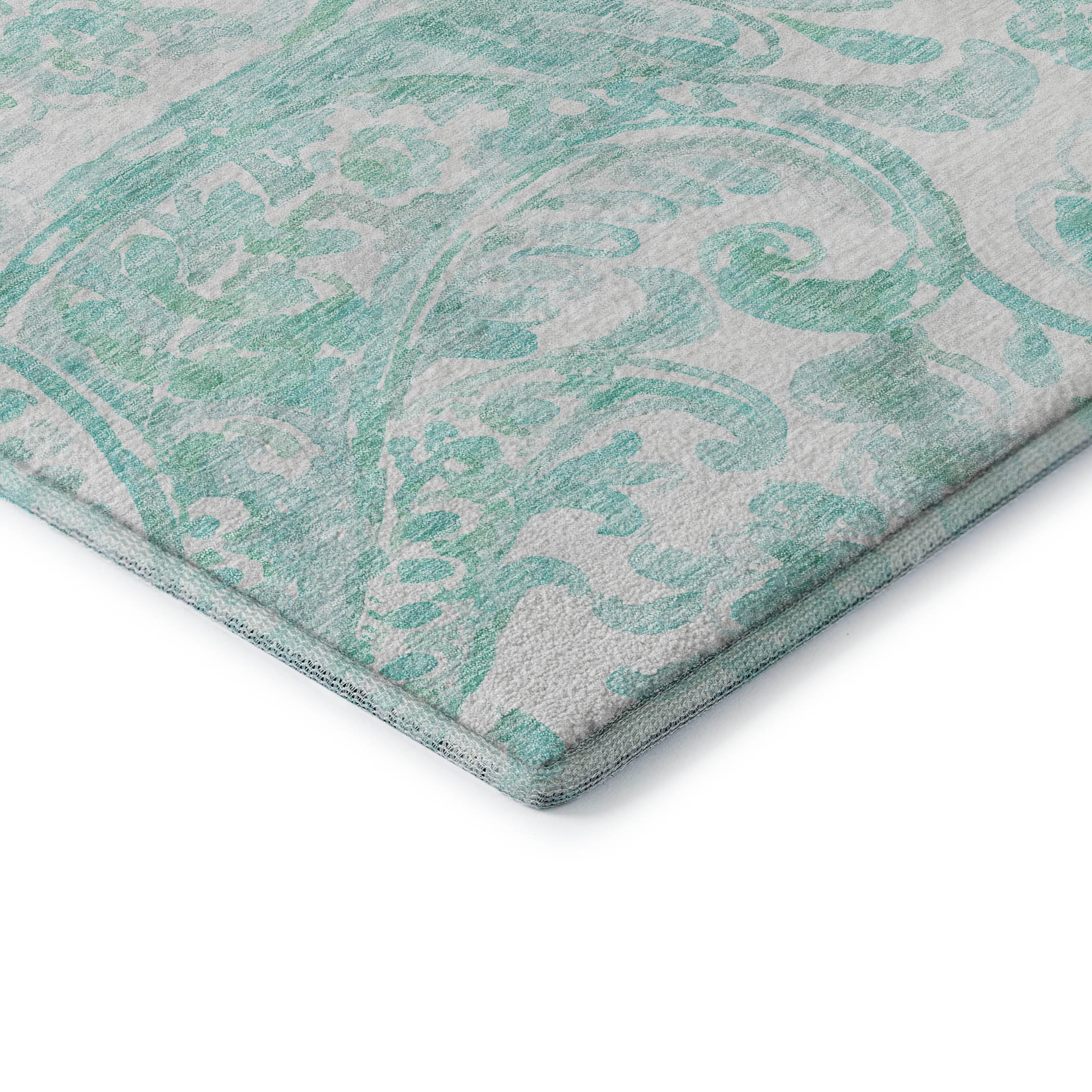 Budapest Machine Washable Transitional Turquoise Teal Rug 1'8" x 2'6" #shape_Rectangle