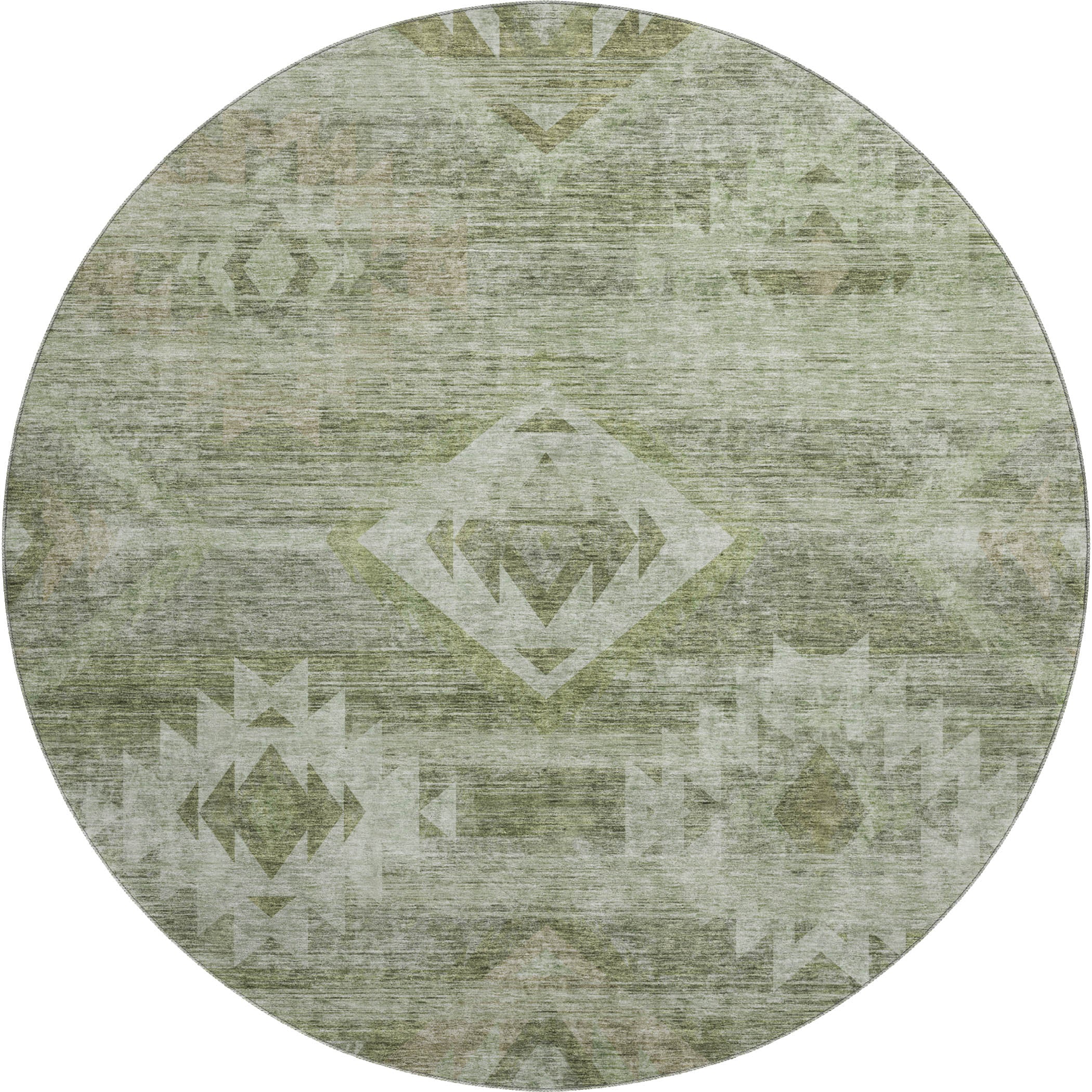 Santorini Machine Washable Transitional Olive Green Rug 8' x 8' #shape_Round