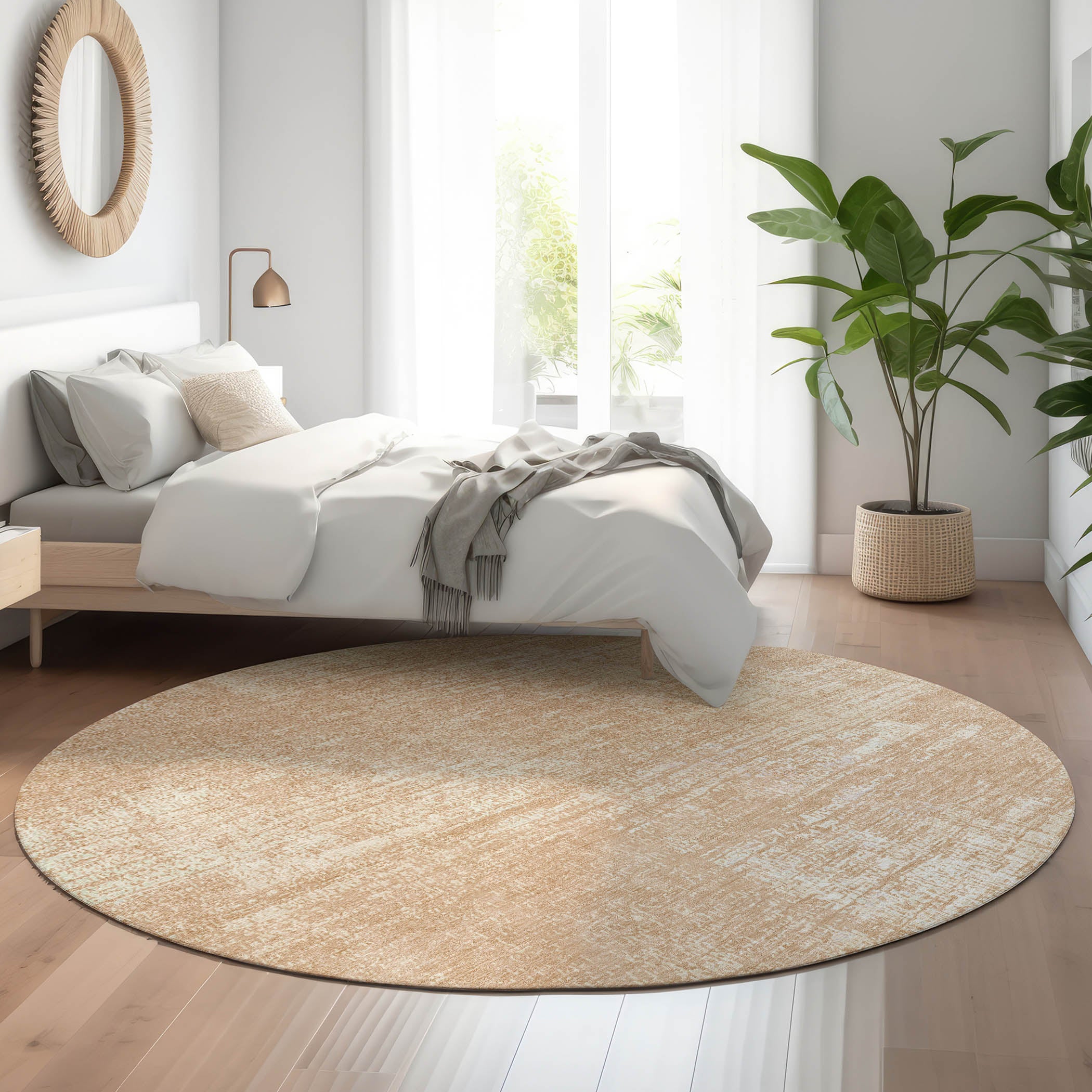 Bern Machine Washable Transitional Coral Orange Rug 8' x 8' #shape_Round