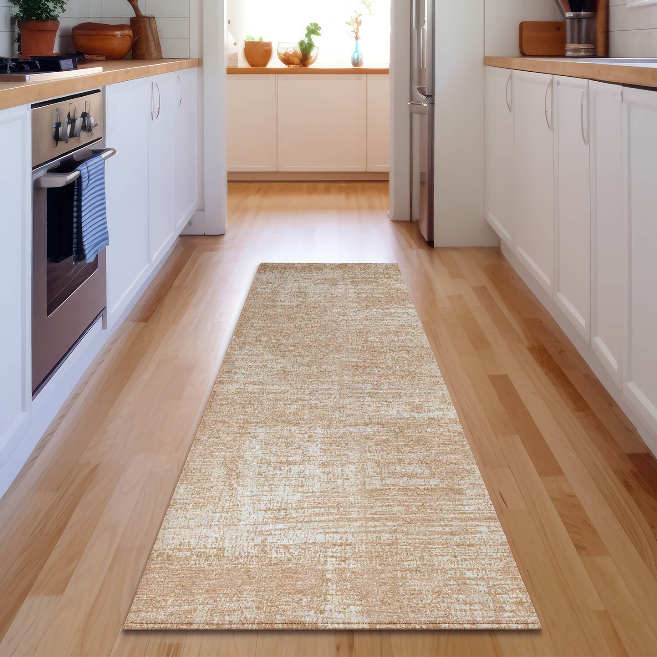 Bern Machine Washable Transitional Coral Orange Rug 2'3" x 7'6" #shape_Runner