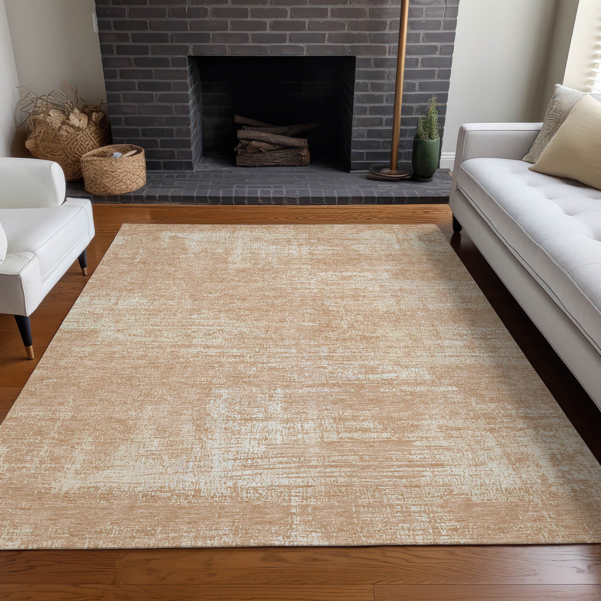 Bern Machine Washable Transitional Coral Orange Rug 2'6" x 3'10" #shape_Rectangle