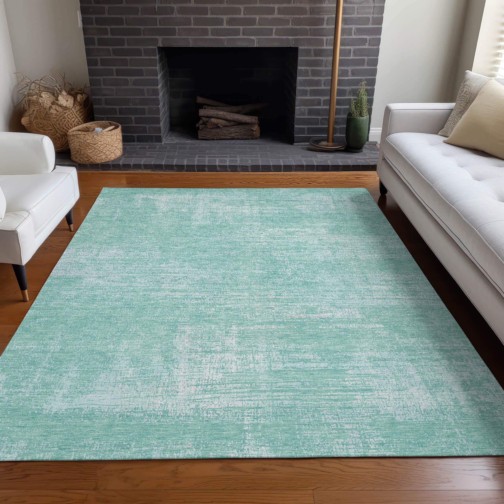 Bern Machine Washable Transitional Turquoise Teal Rug 2'6" x 3'10" #shape_Rectangle
