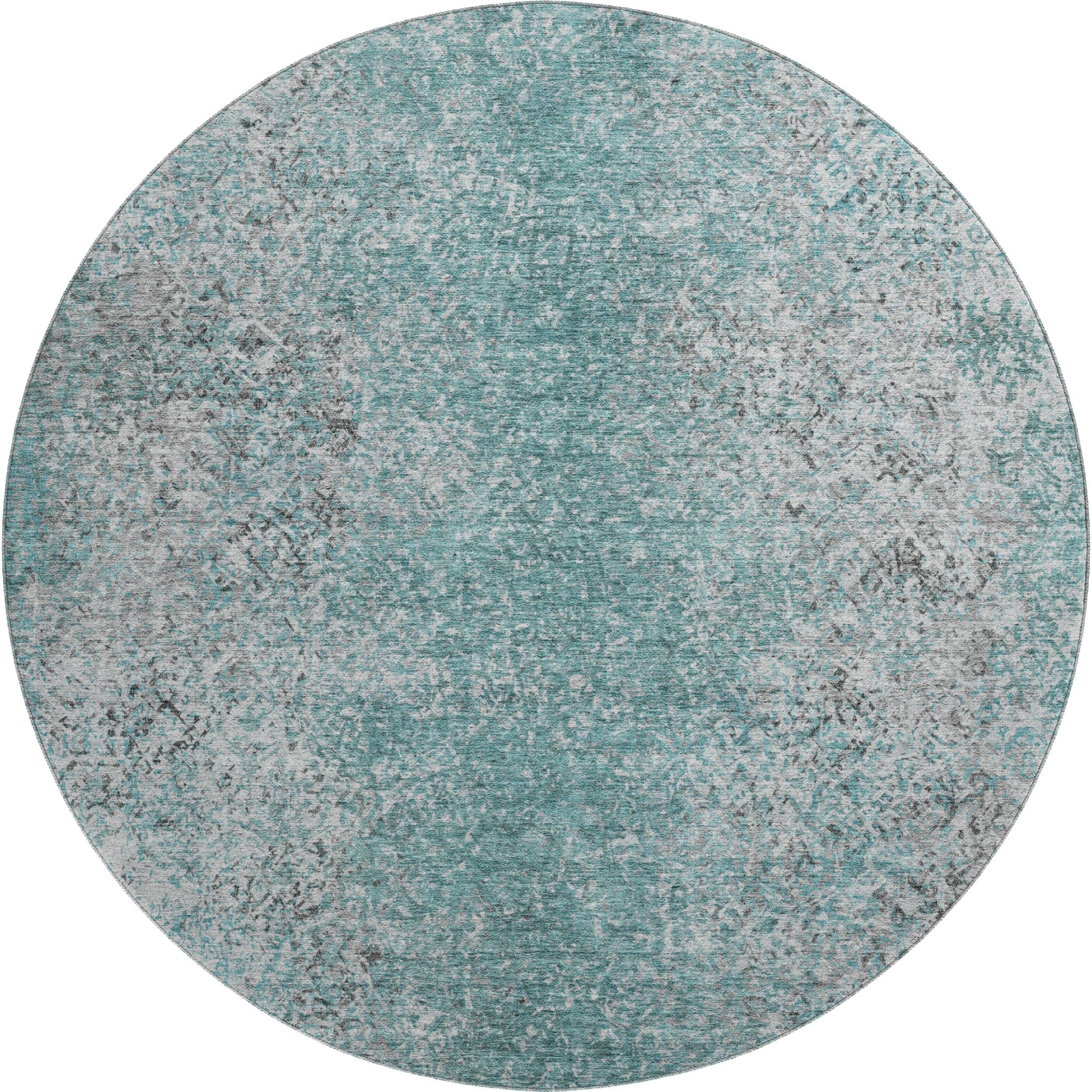 Valletta Machine Washable Transitional Teal Rug 8' x 8' #shape_Round