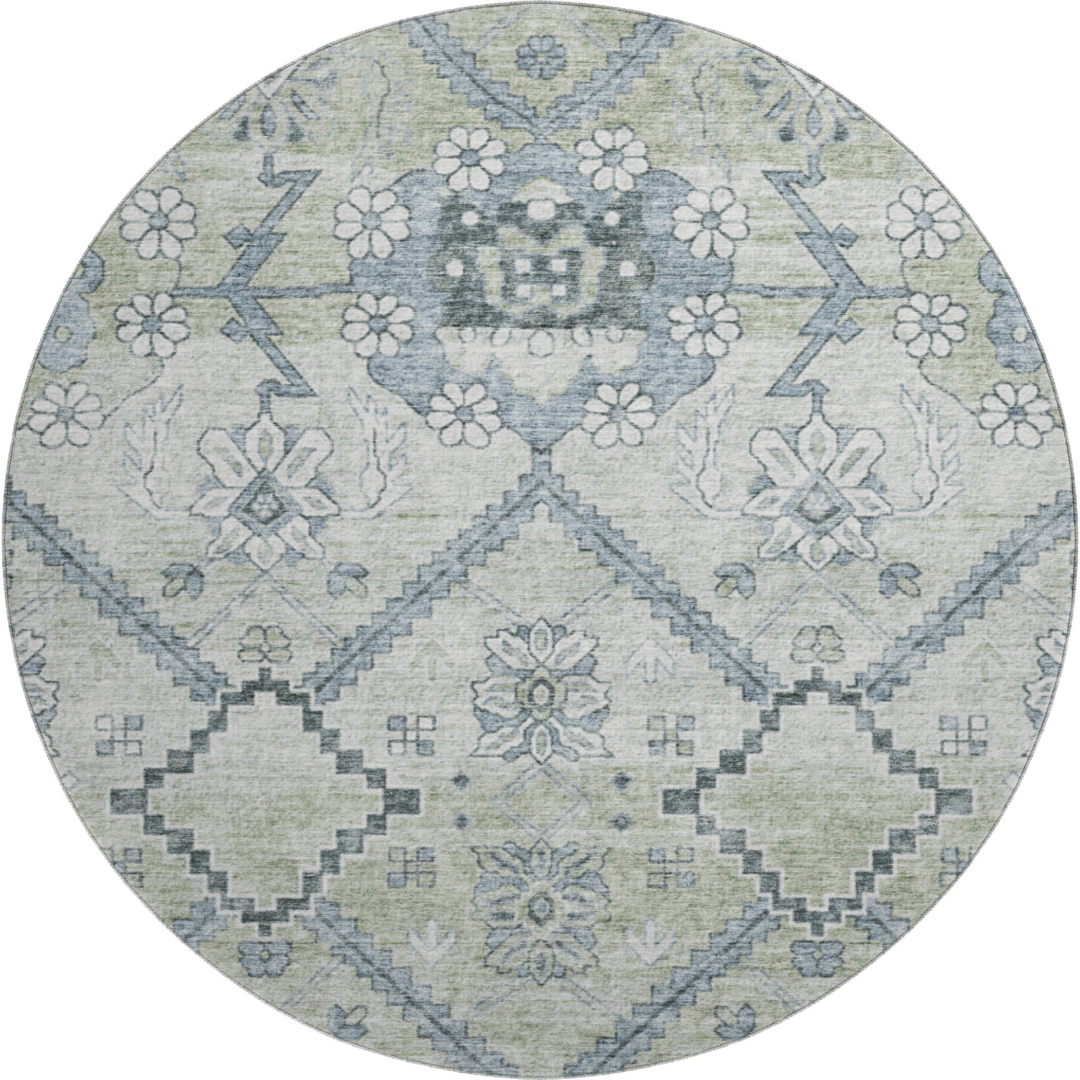 Seville Machine Washable Transitional Aloe Green Rug 8' x 8' #shape_Round