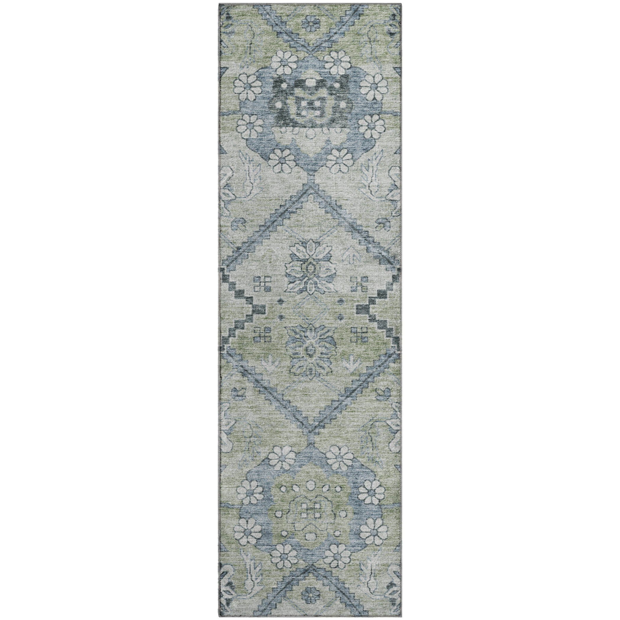 Seville Machine Washable Transitional Aloe Green Rug 2'3" x 7'6" #shape_Runner