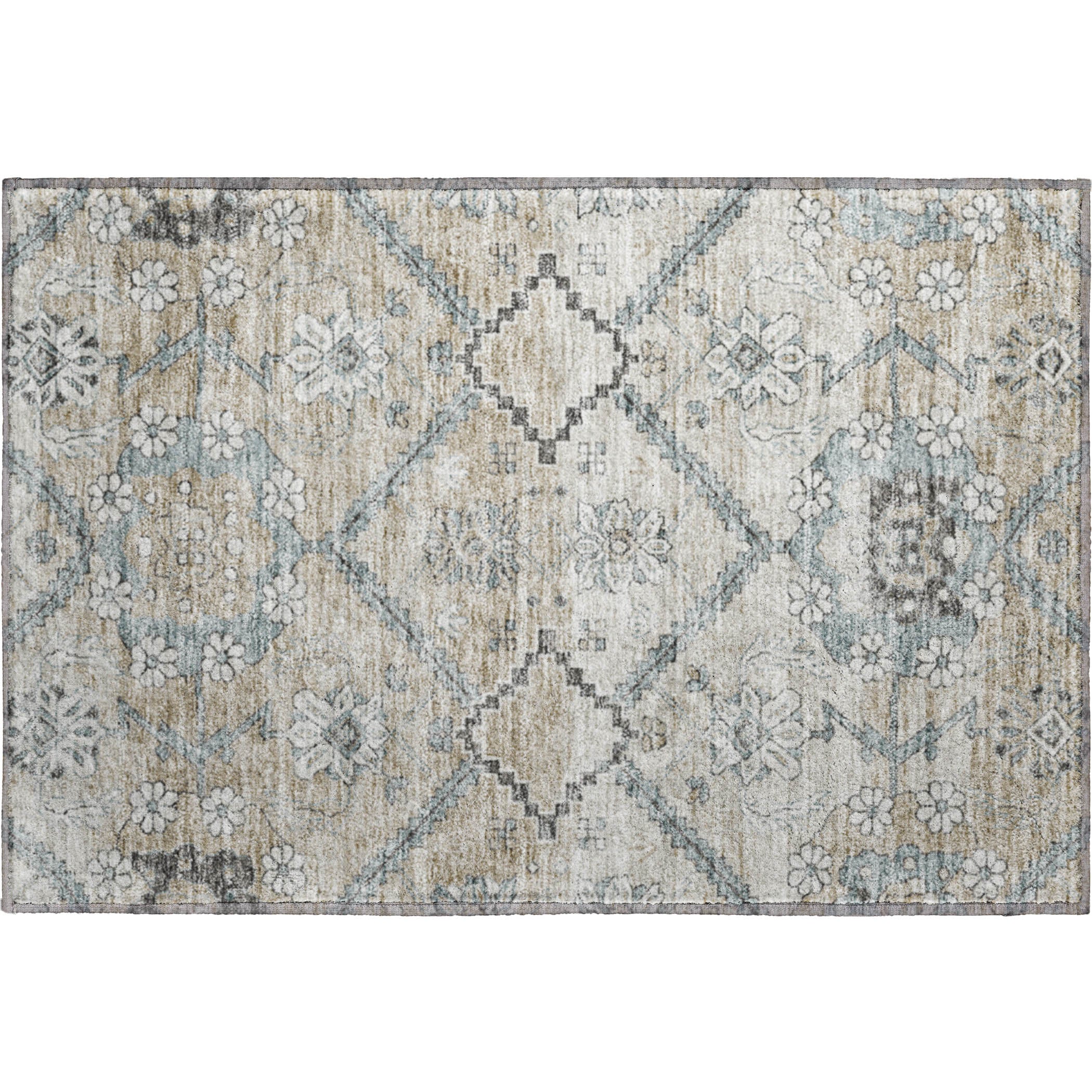 Seville Machine Washable Transitional Beige Brown Rug 1'8" x 2'6" #shape_Rectangle