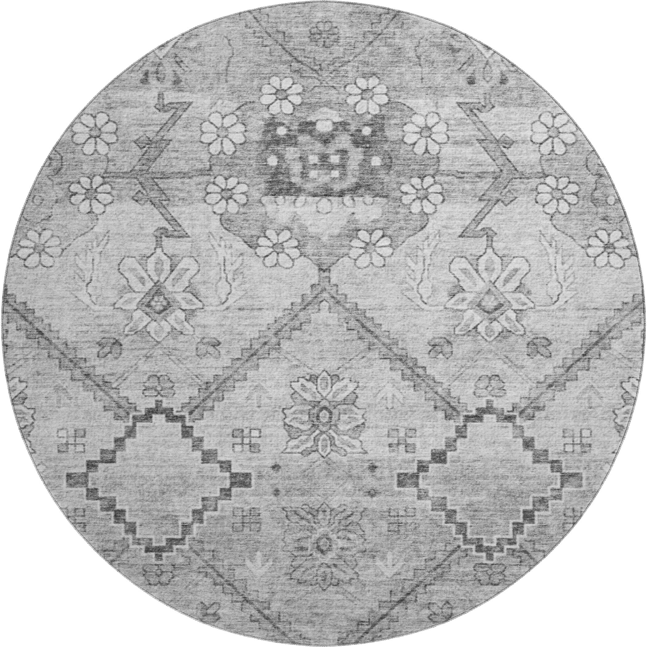 Seville Machine Washable Transitional Gray Rug 8' x 8' #shape_Round