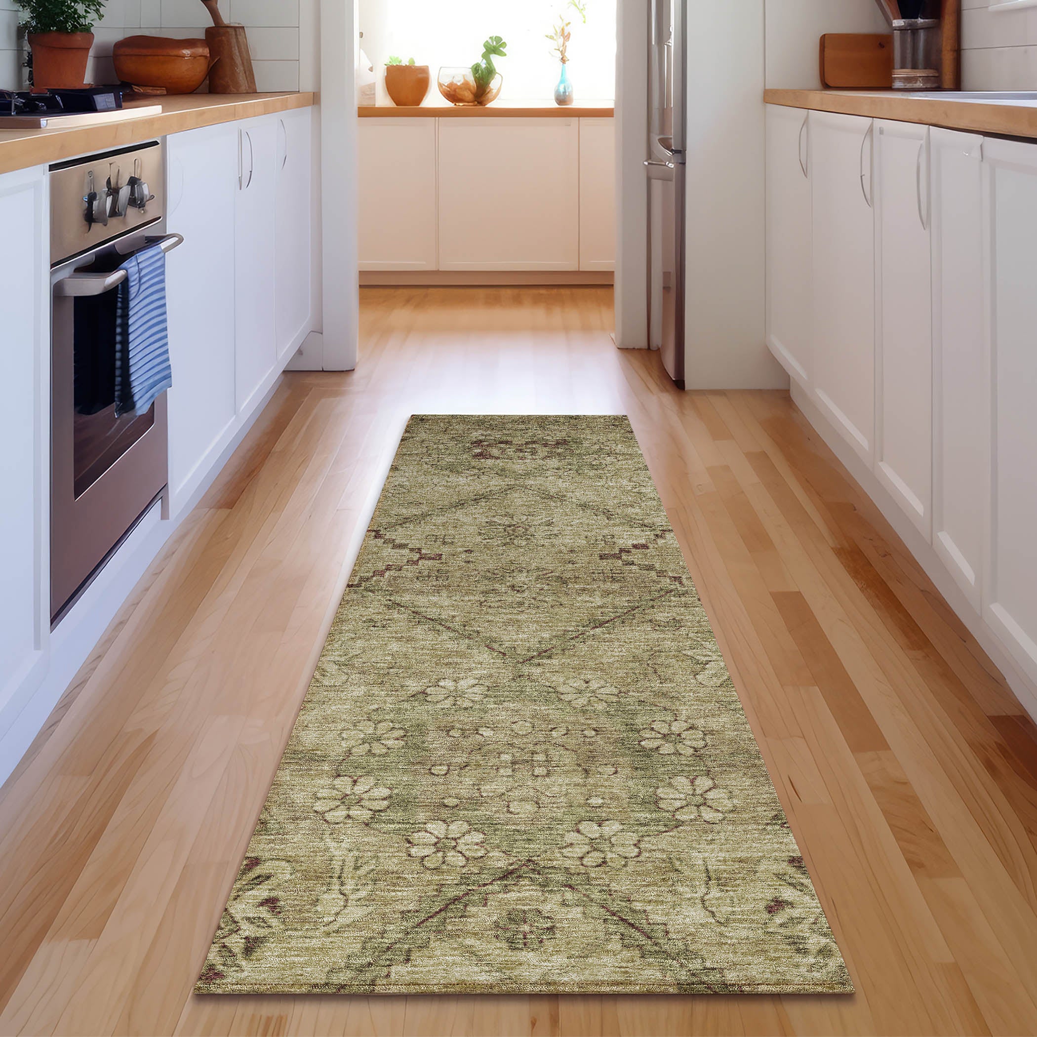 Dublin Machine Washable Transitional Brown Rug 2'3" x 7'6" #shape_Runner