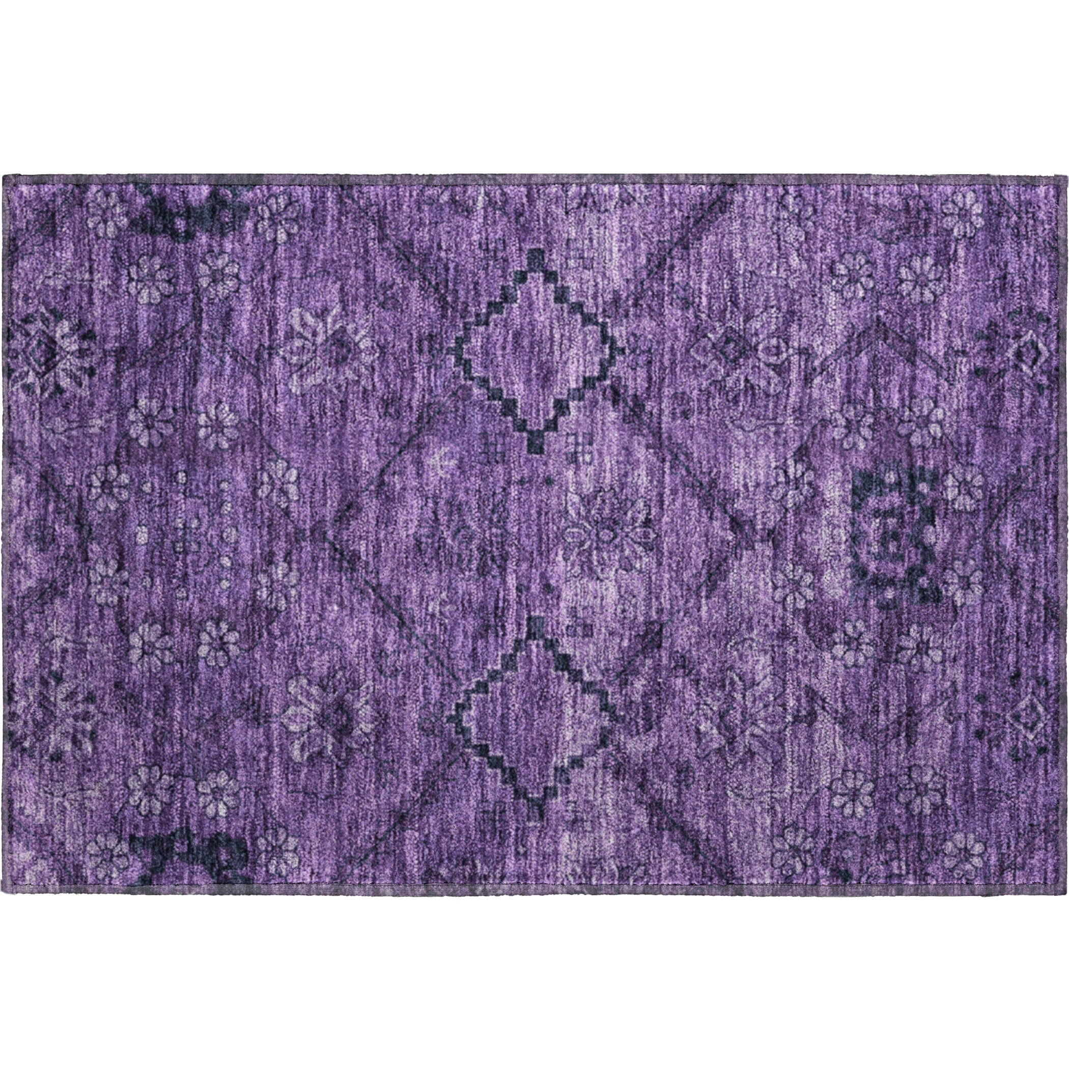 Dublin Machine Washable Transitional Eggplant Purple Rug 1'8" x 2'6" #shape_Rectangle