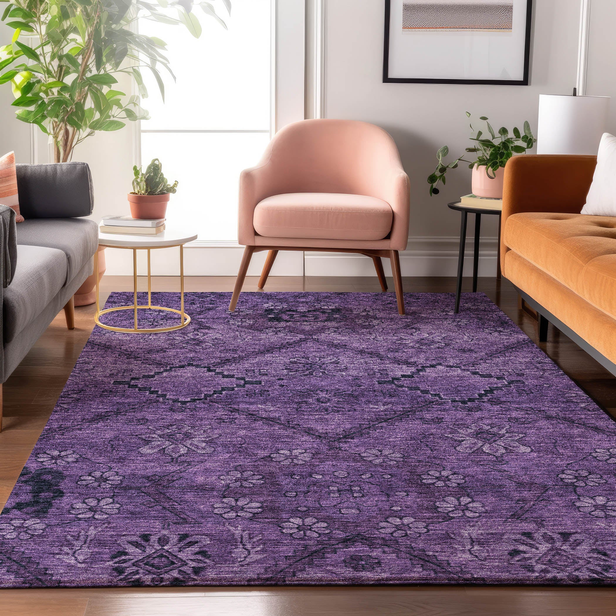 Dublin Machine Washable Transitional Eggplant Purple Rug 2'6" x 3'10" #shape_Rectangle