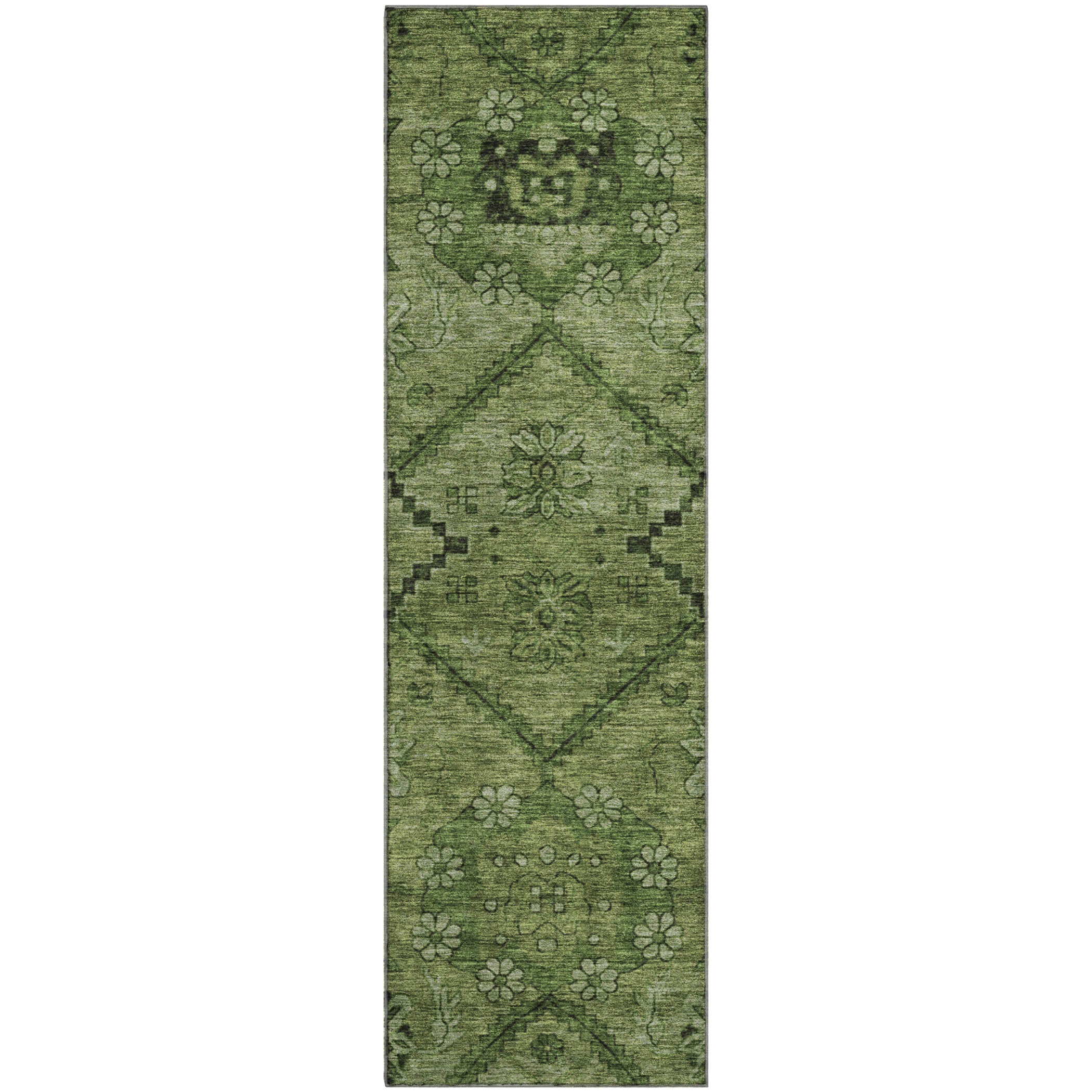 Dublin Machine Washable Transitional Olive Green Rug 2'3" x 7'6" #shape_Runner