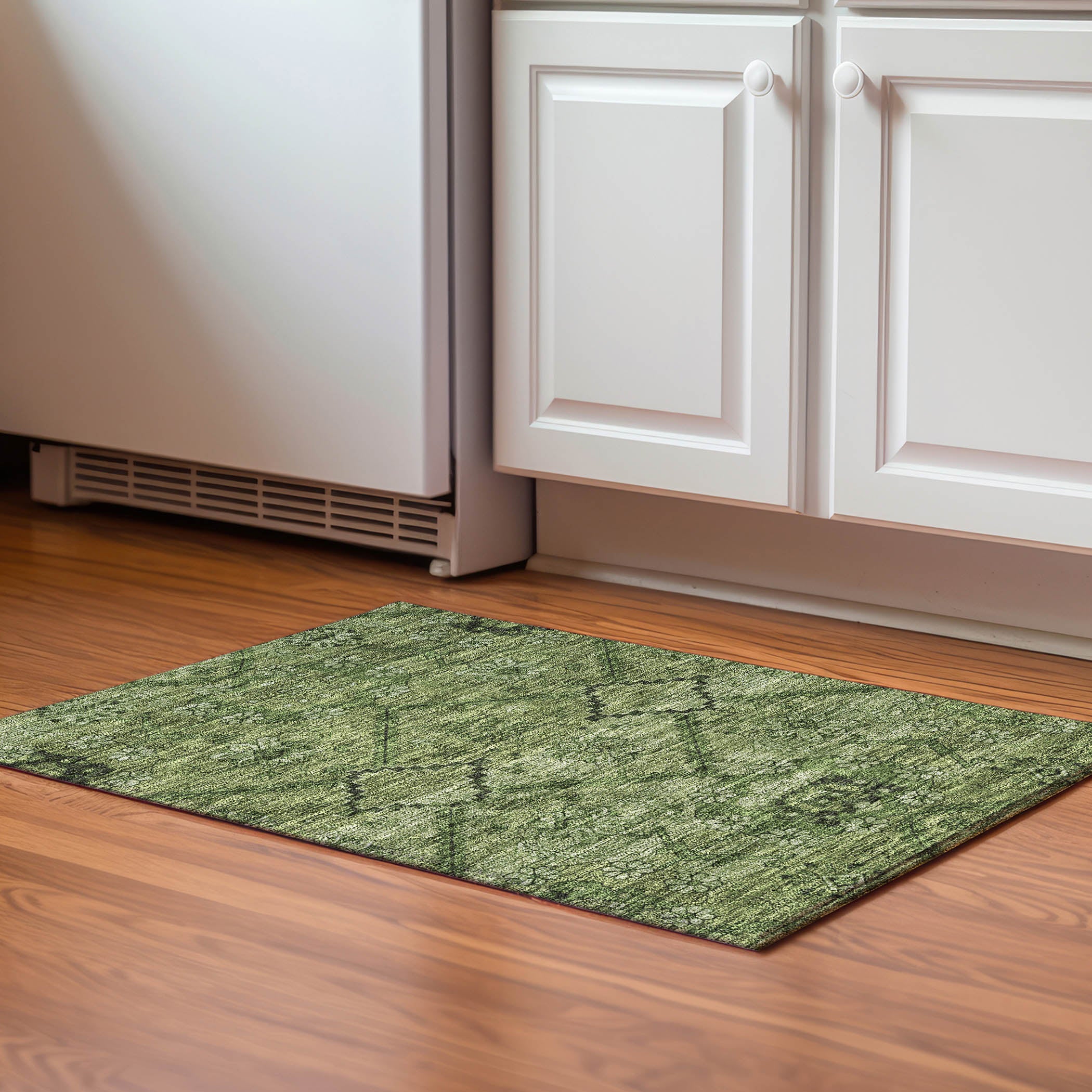 Dublin Machine Washable Transitional Olive Green Rug 1'8" x 2'6" #shape_Rectangle