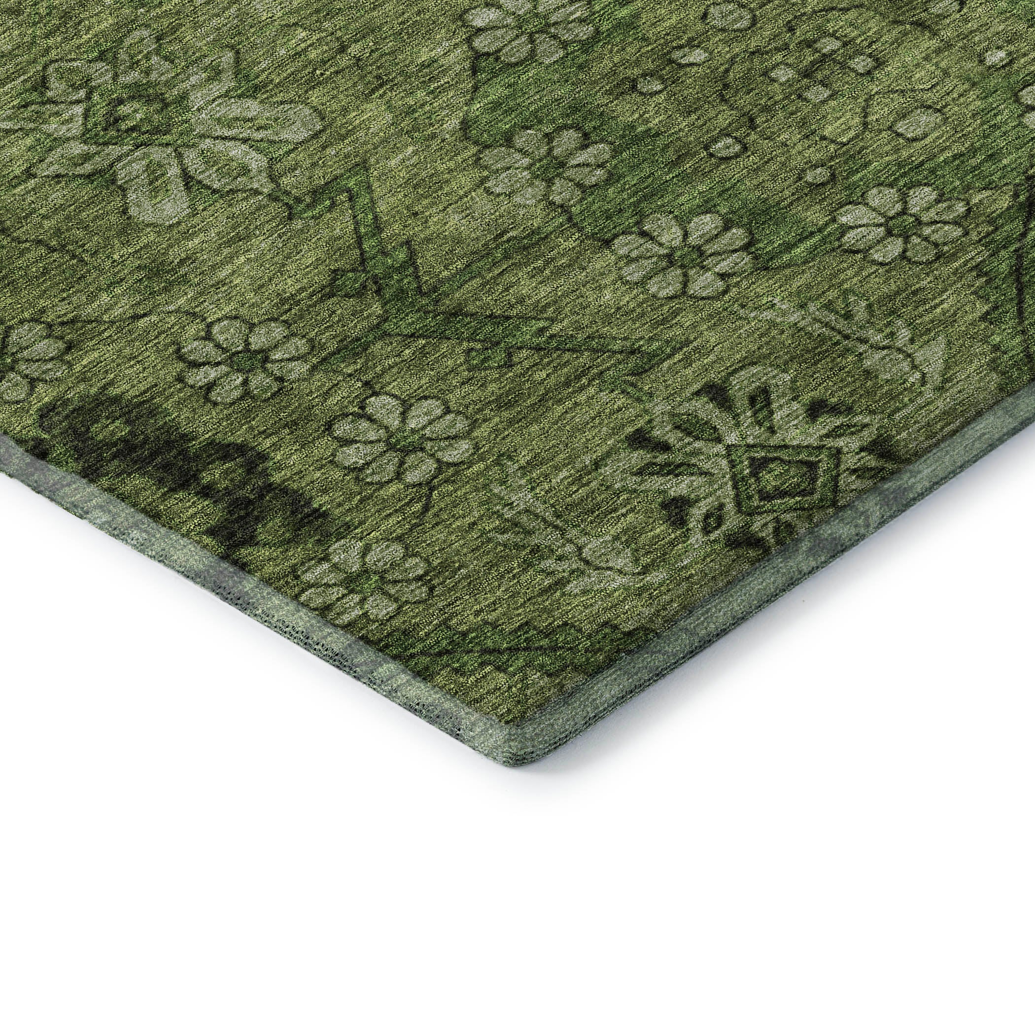 Dublin Machine Washable Transitional Olive Green Rug 1'8" x 2'6" #shape_Rectangle