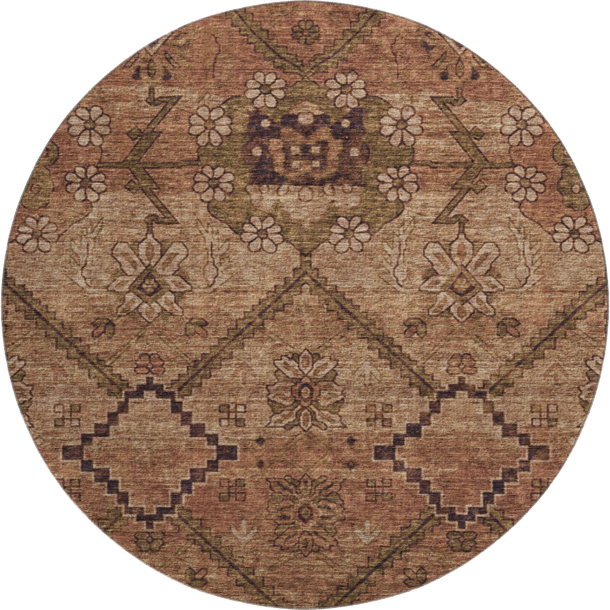 Dublin Machine Washable Transitional Paprika Orange Rug 8' x 8' #shape_Round