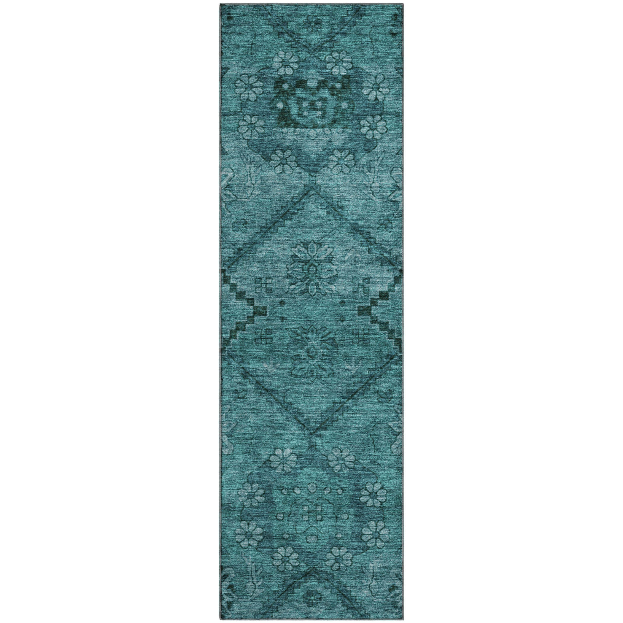 Dublin Machine Washable Transitional Teal Rug 2'3" x 7'6" #shape_Runner