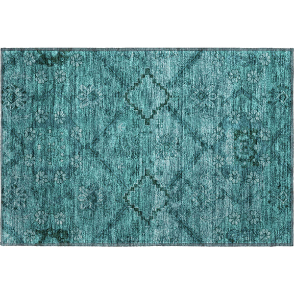 Dublin Machine Washable Transitional Teal Rug 1'8" x 2'6"