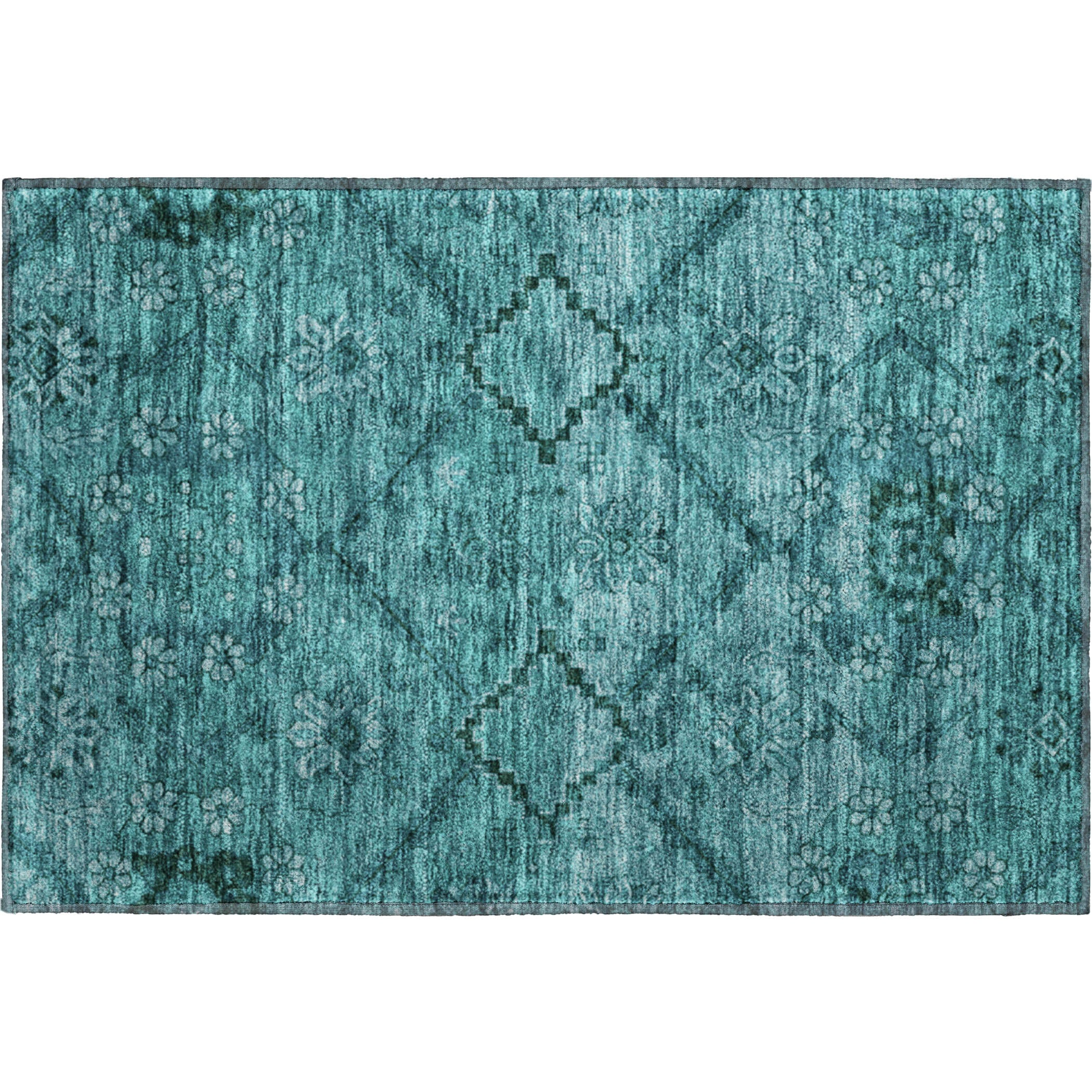 Dublin Machine Washable Transitional Teal Rug 1'8" x 2'6" #shape_Rectangle
