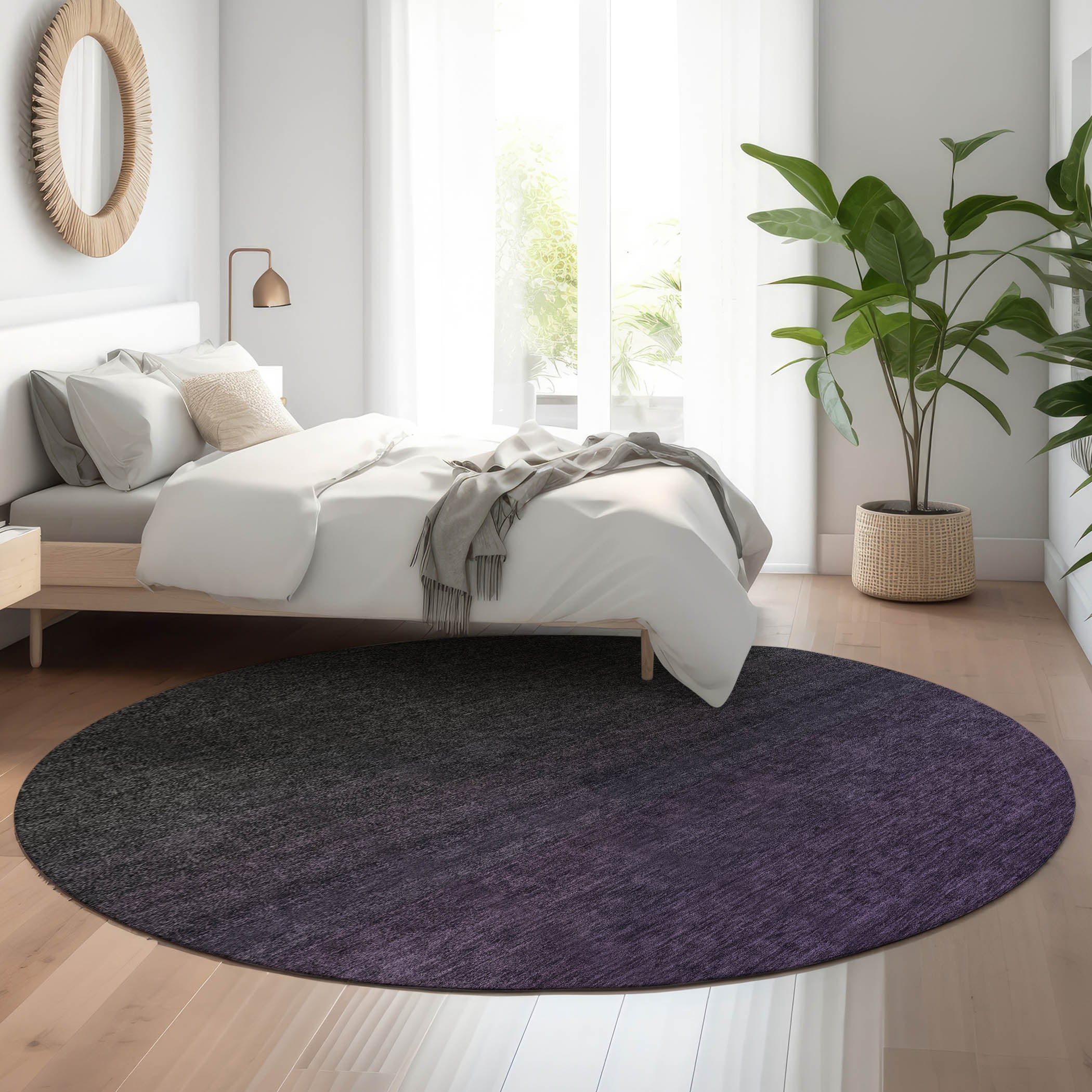 Lucerne Machine Washable Transitional Eggplant Purple Rug 8' x 8' #shape_Round