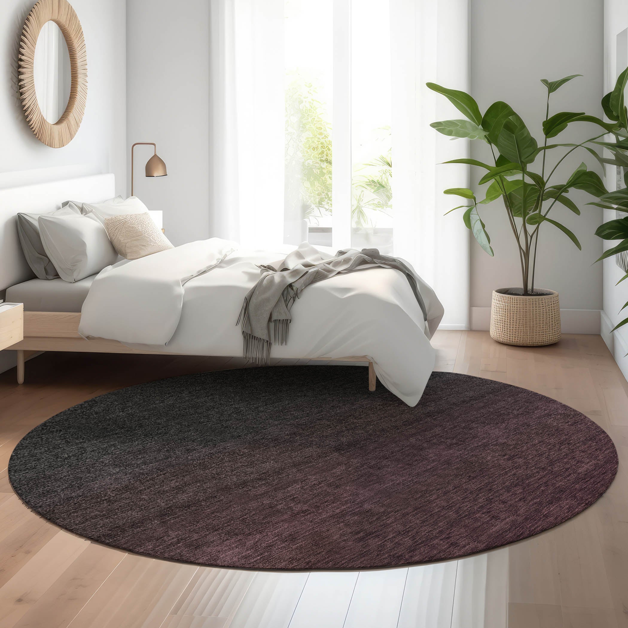 Lucerne Machine Washable Transitional Merlot Red Rug 8' x 8' #shape_Round