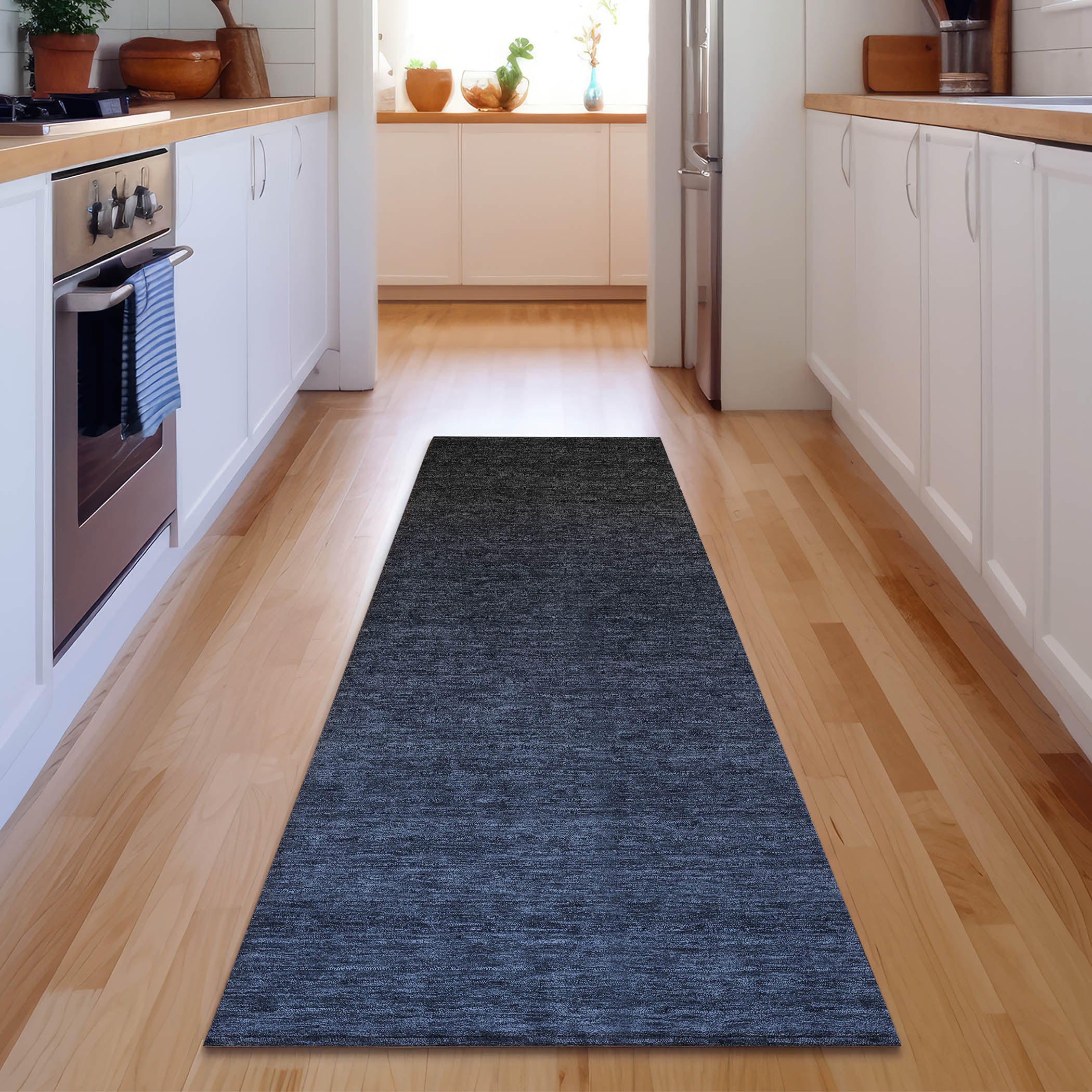 Lucerne Machine Washable Transitional Navy Blue Rug 2'3" x 7'6" #shape_Runner