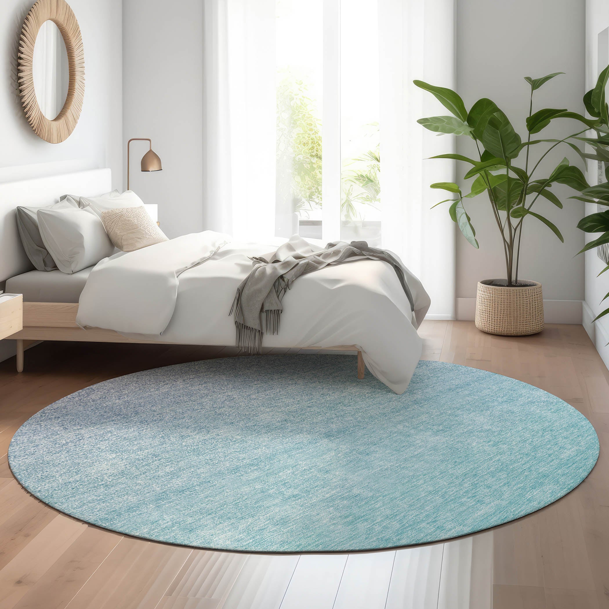 Sintra Machine Washable Transitional Sky Blue Rug 8' x 8' #shape_Round