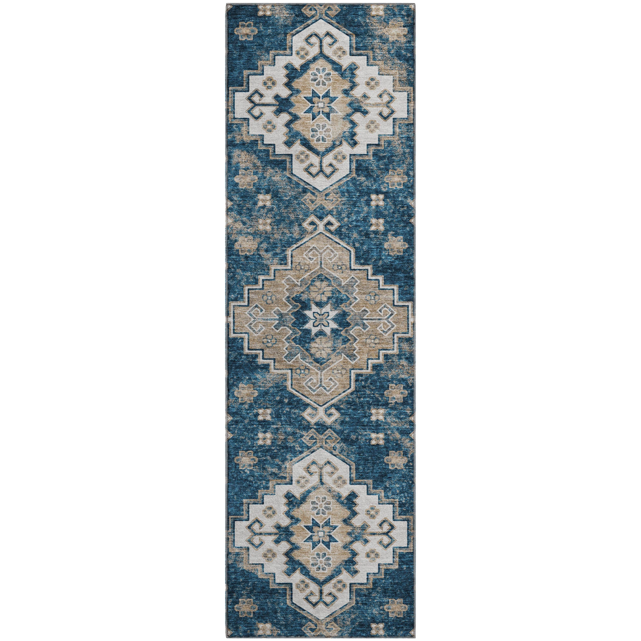 Cairo Machine Washable Traditional Navy Blue Rug 2'3" x 7'6" #shape_Runner