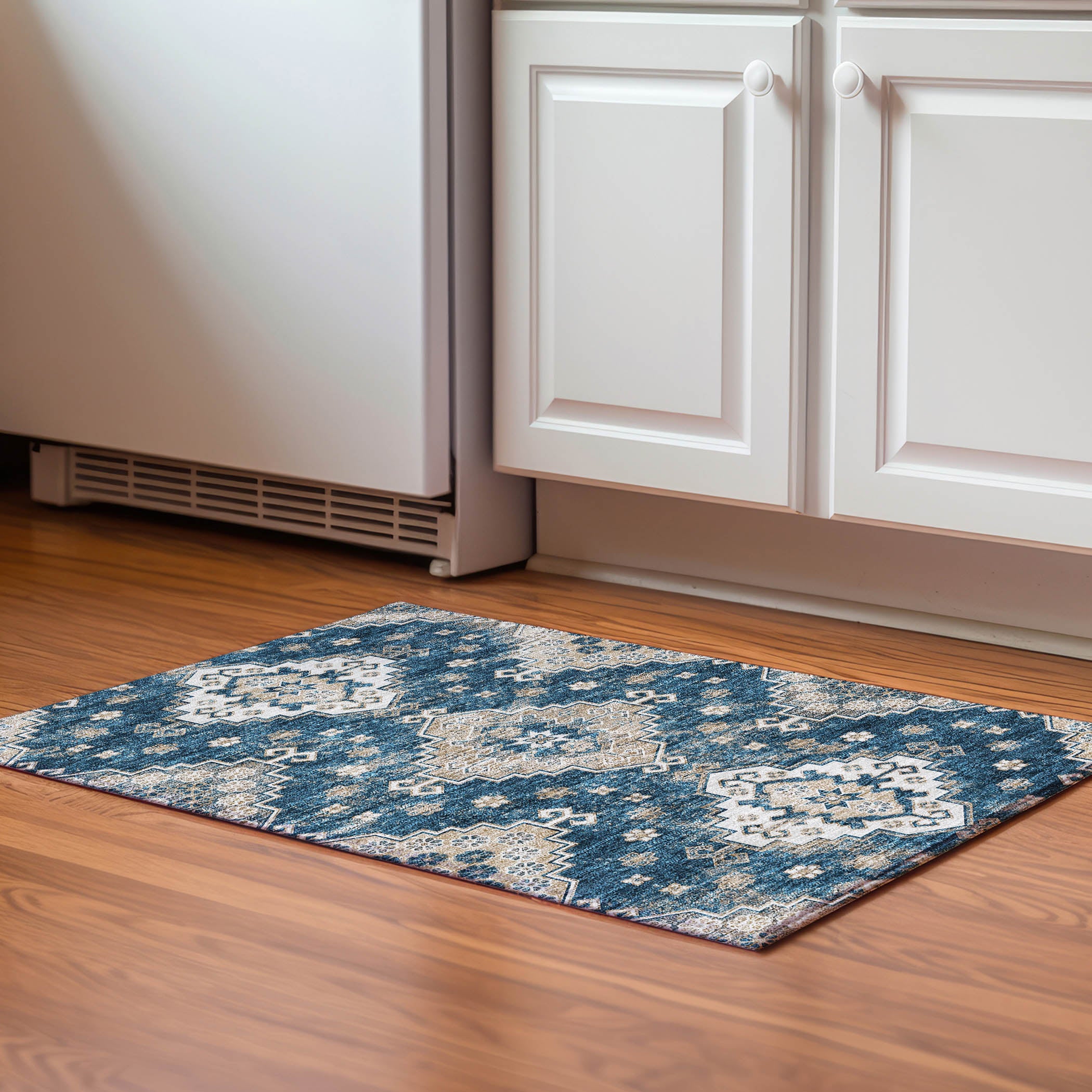 Cairo Machine Washable Traditional Navy Blue Rug 1'8" x 2'6" #shape_Rectangle