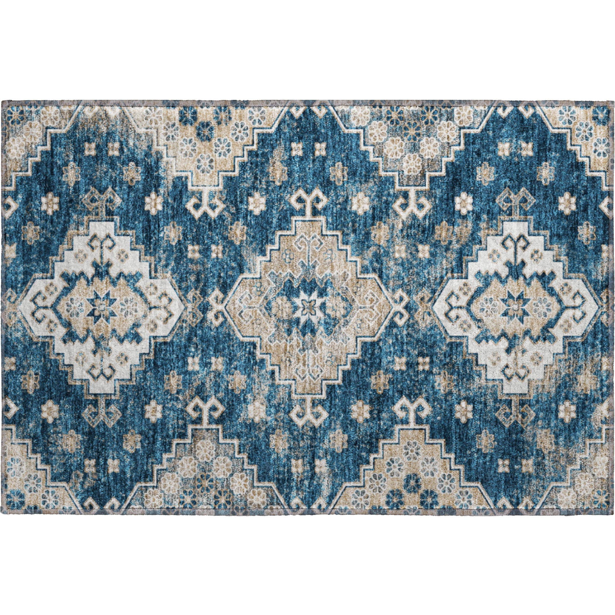 Cairo Machine Washable Traditional Navy Blue Rug 1'8" x 2'6" #shape_Rectangle
