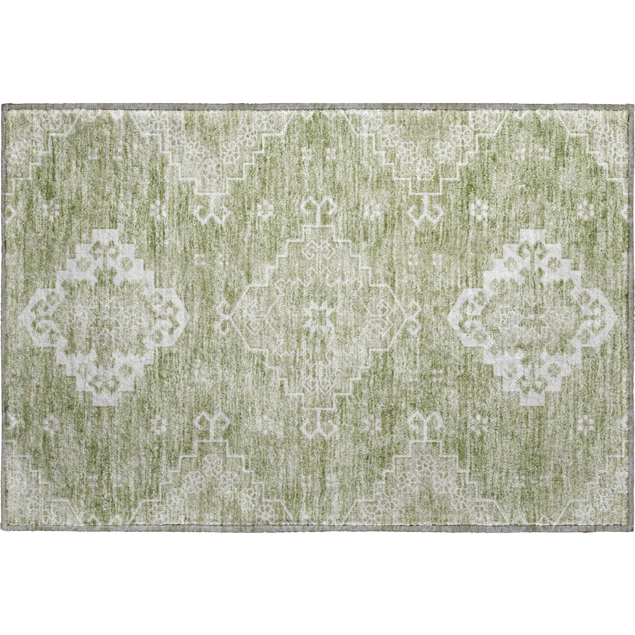 Santorini Machine Washable Traditional Aloe Green Rug 1'8" x 2'6" #shape_Rectangle