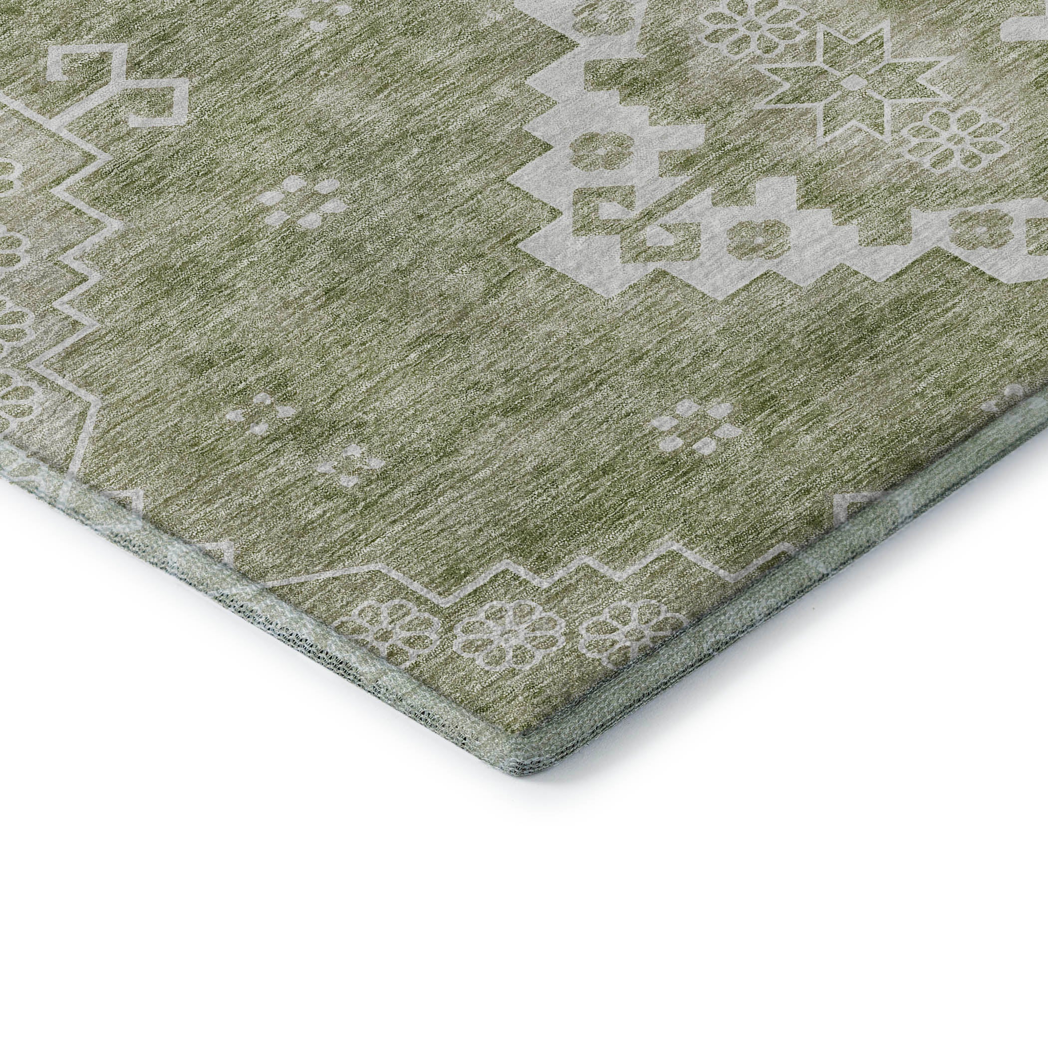 Santorini Machine Washable Traditional Aloe Green Rug 1'8" x 2'6" #shape_Rectangle