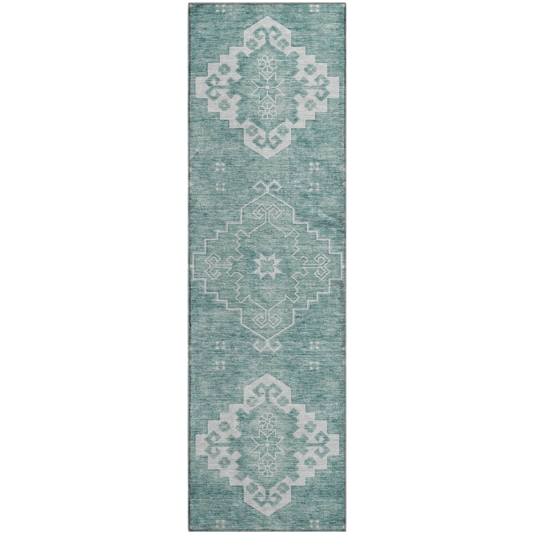 Santorini Machine Washable Traditional Aqua Teal Rug 2'3" x 7'6" #shape_Runner