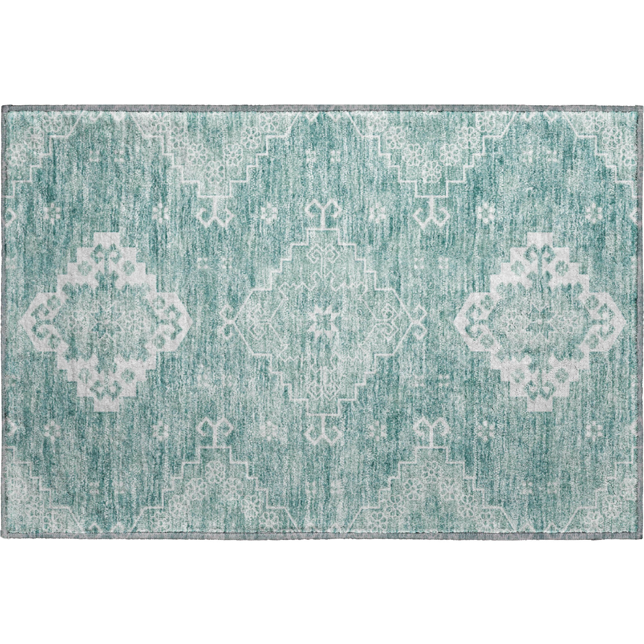 Santorini Machine Washable Traditional Aqua Teal Rug 1'8" x 2'6" #shape_Rectangle