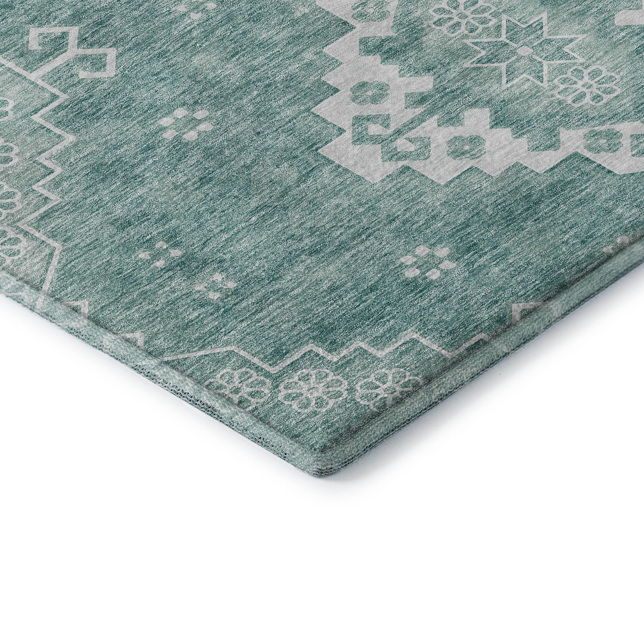Santorini Machine Washable Traditional Aqua Teal Rug 1'8" x 2'6" #shape_Rectangle